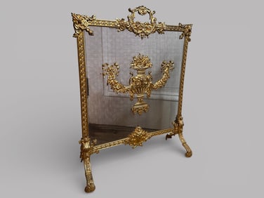 French Louis XVI Style Brass Mounted Fire Screen