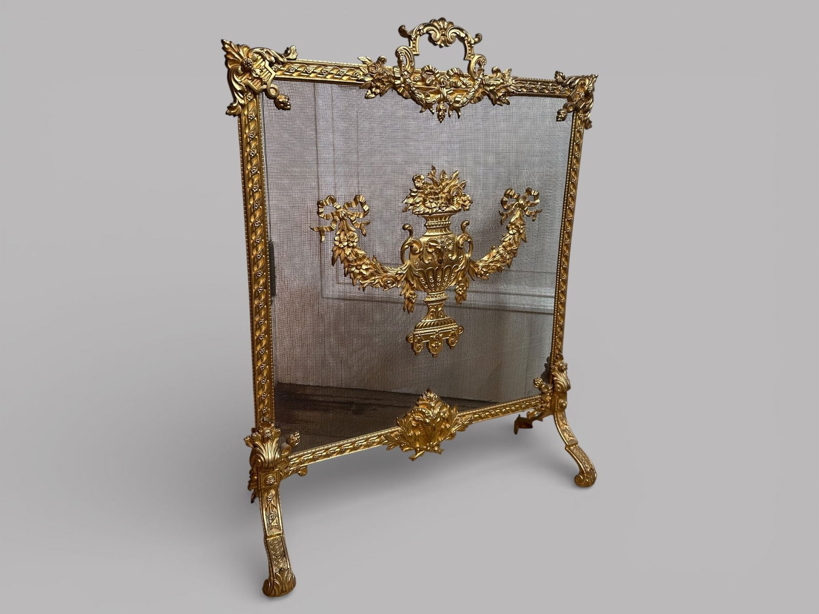 French Louis XVI Style Brass Mounted Fire Screen (1 of 2)