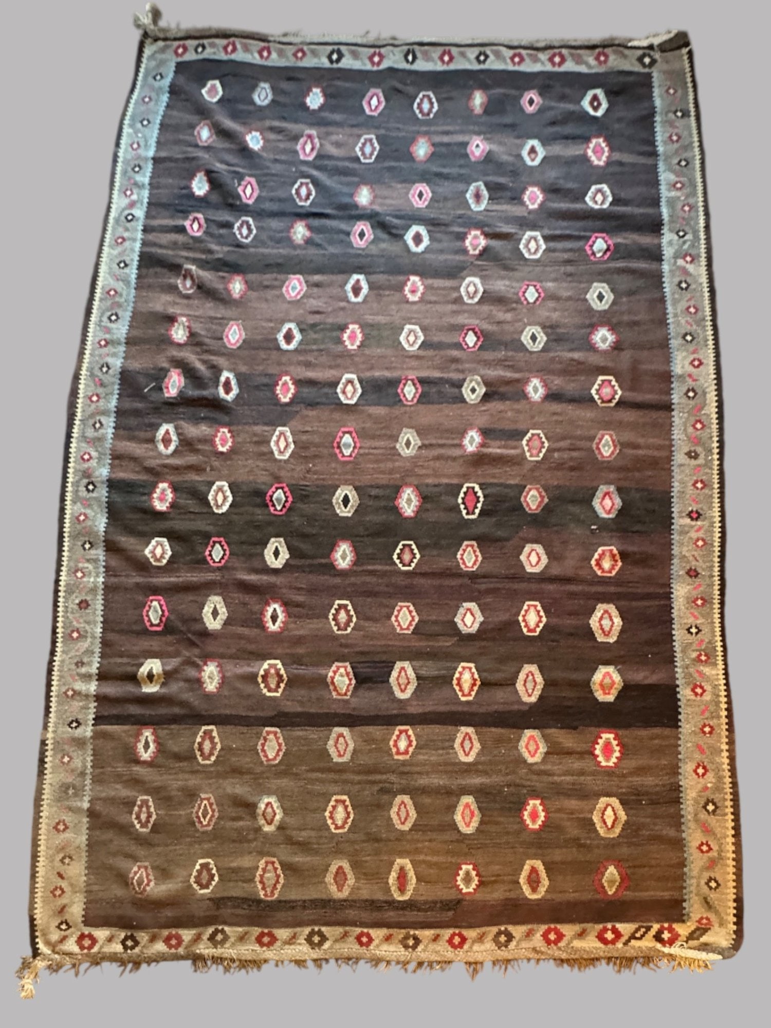 Kars Karabough Turkish Kilim Rug With Circular Medallions: Length: 12' 6'' x Width: 6' 12'' ft.