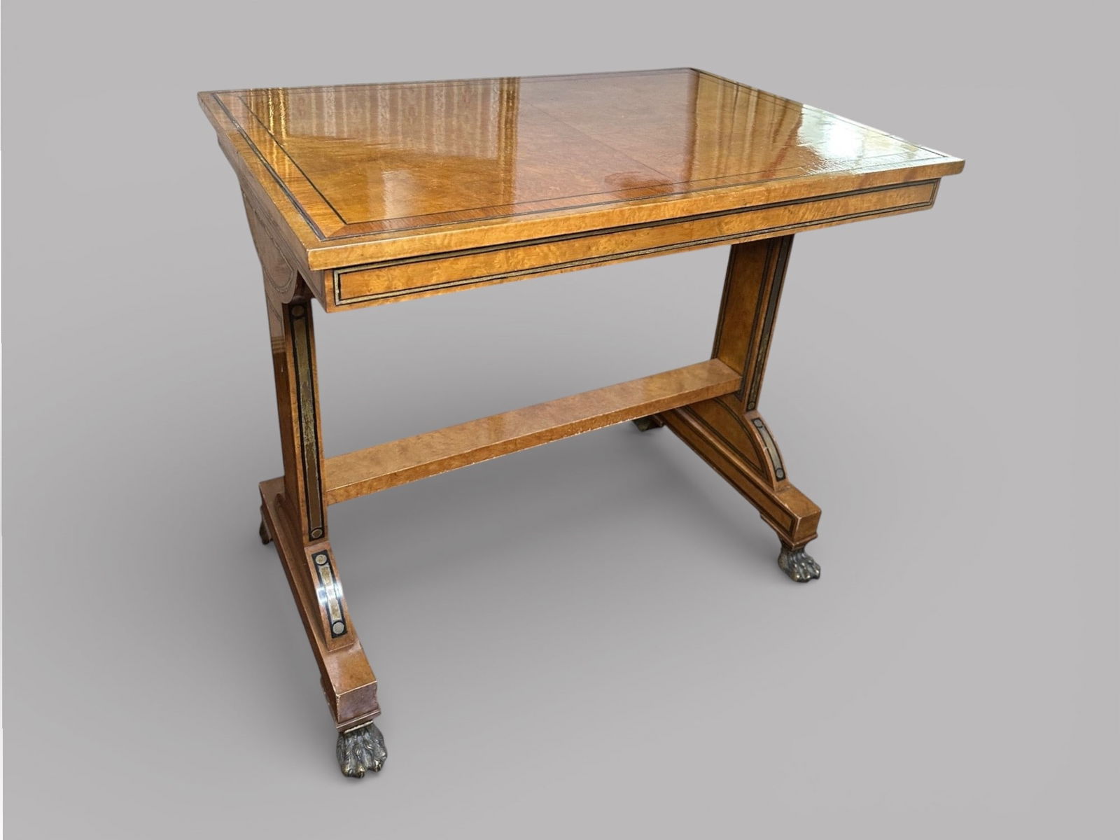 Empire Style Satinwood, Ebony And Brass Inlaid Writing Table (1 of 4)