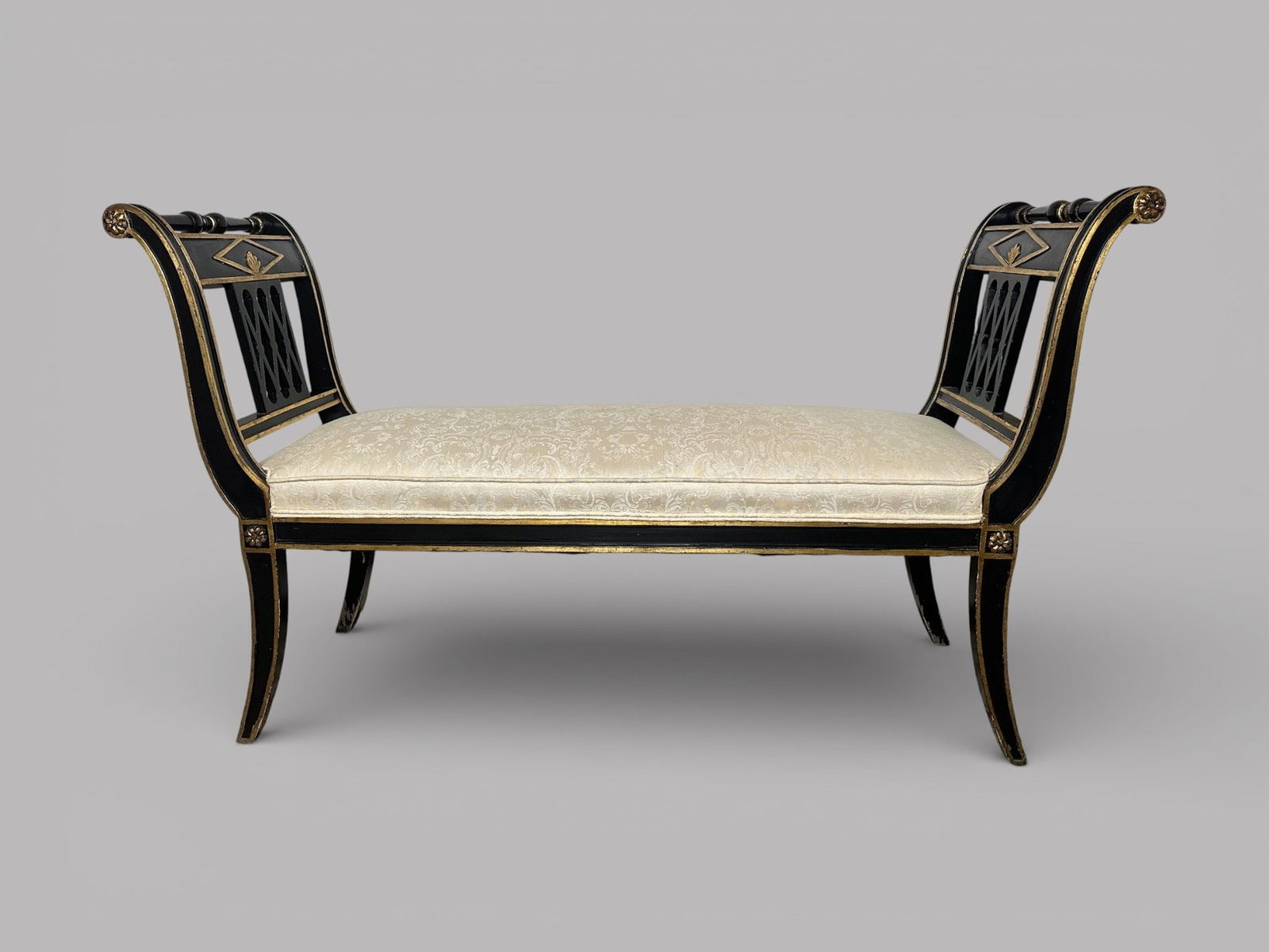 Empire Style Ebonized And Parcel Gilt Bench With Upholstered Seat (1 of 2)