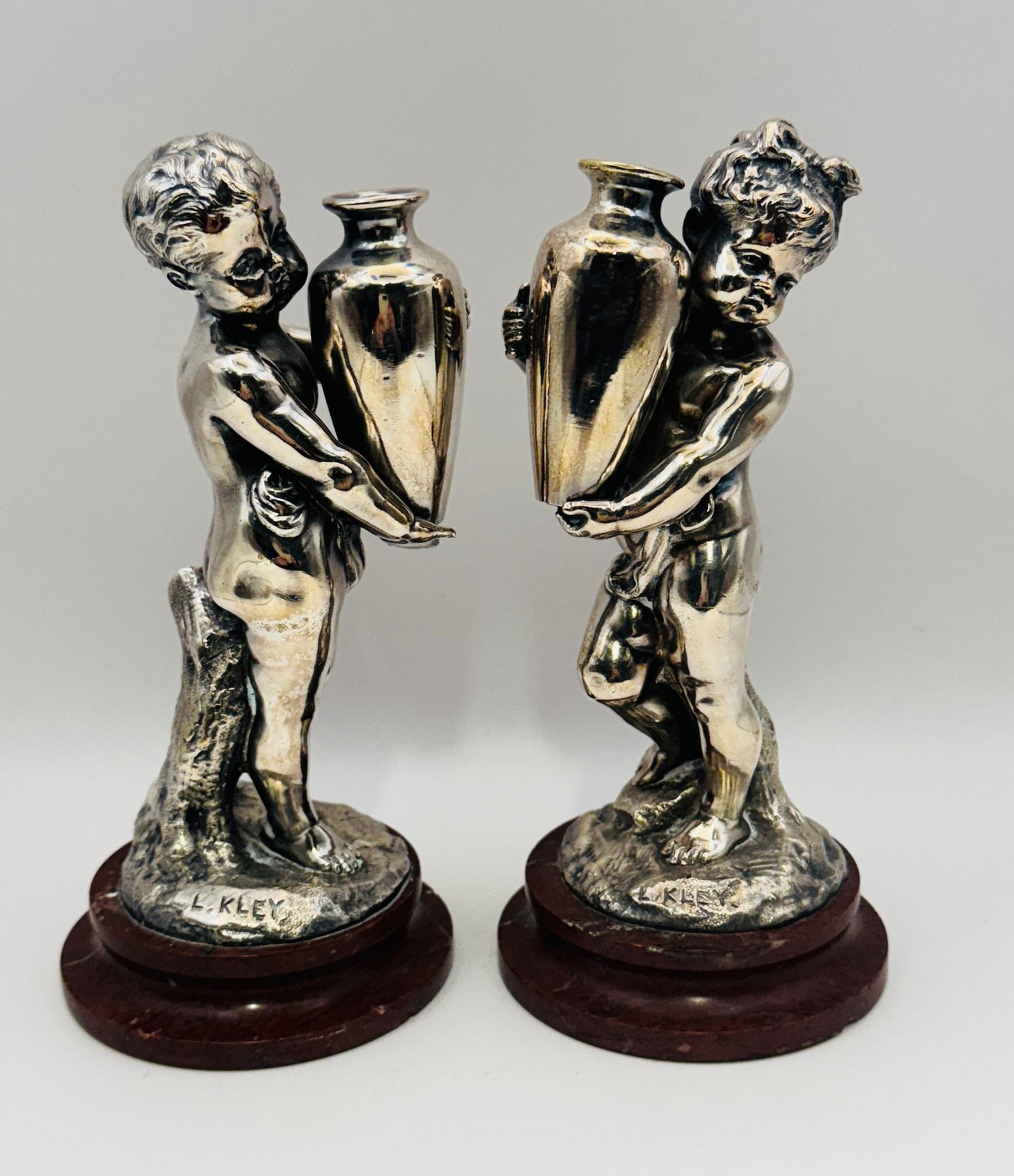 Louis Kley (French, 1833-1911) Pair Of Silvered Bronze Sculptures On Marble Bases, C. 1900 (1 of 6)