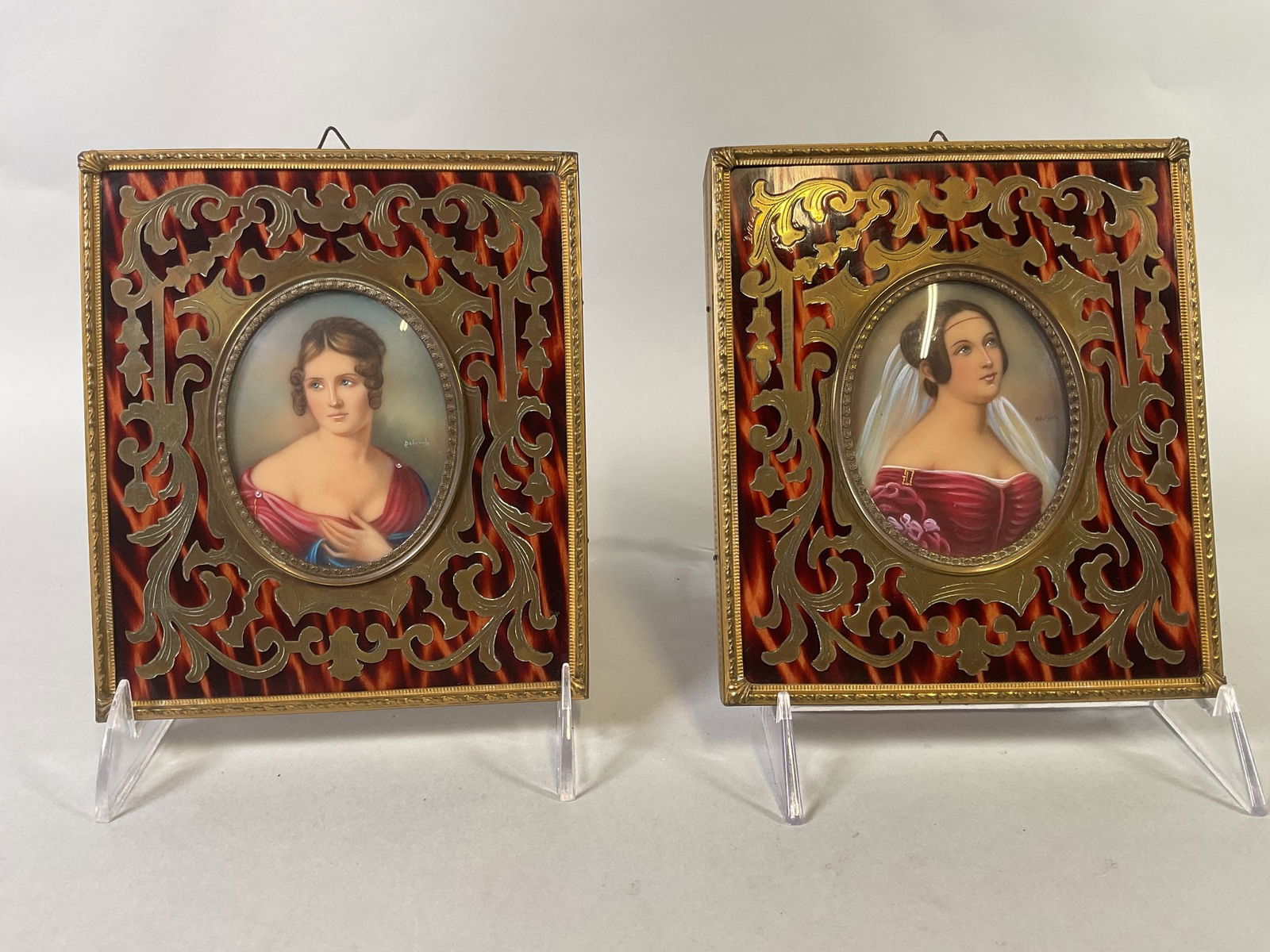 Pair Of French Portrait Miniatures In Boulle Frames, Signed (1 of 7)