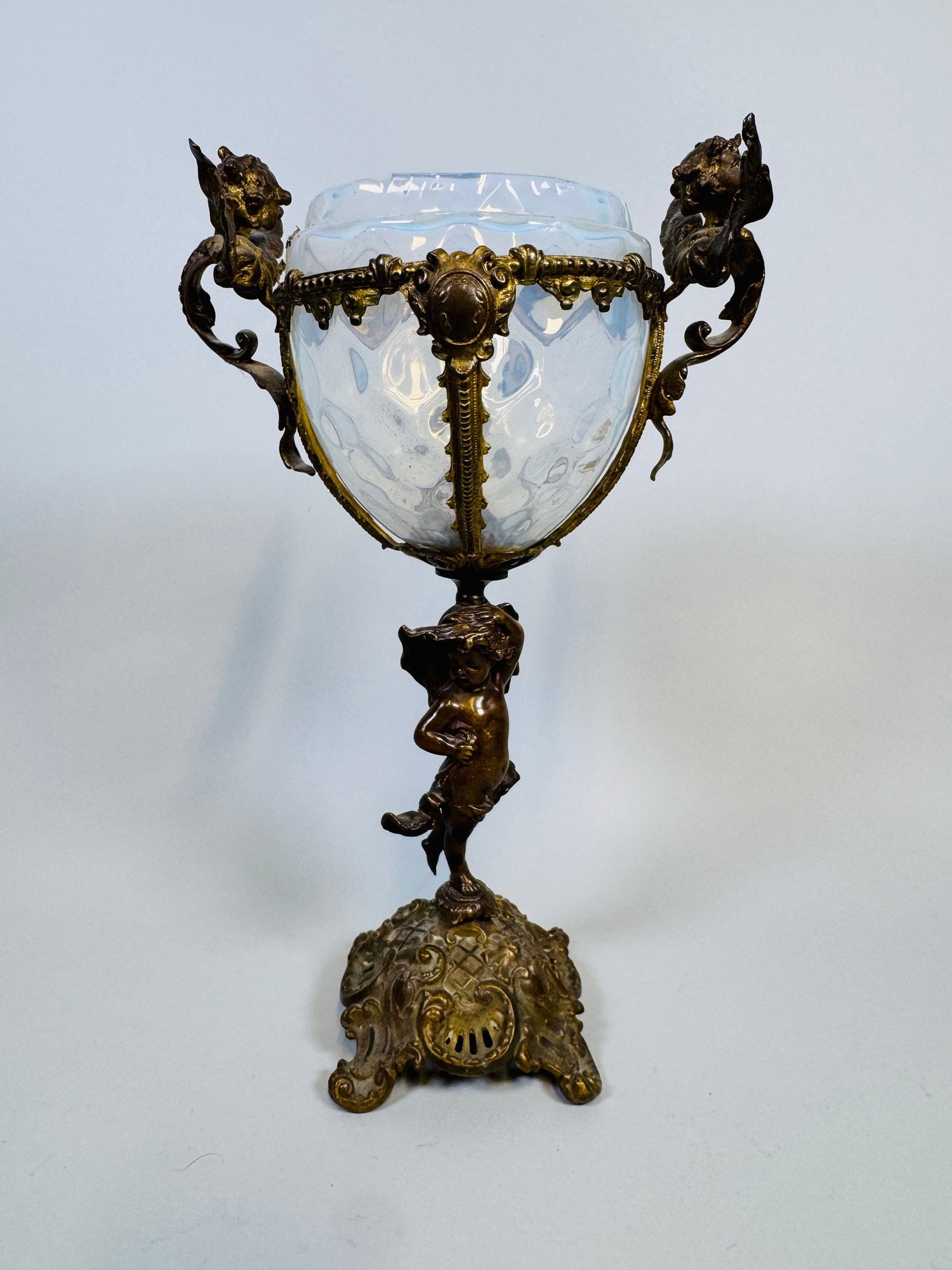 Gilt Bronze And Opalescent Glass Epergne, 19th Century: H: 12 1/2 x w: 8 x d: 5 1/2 inches CONDITION: gilding worn