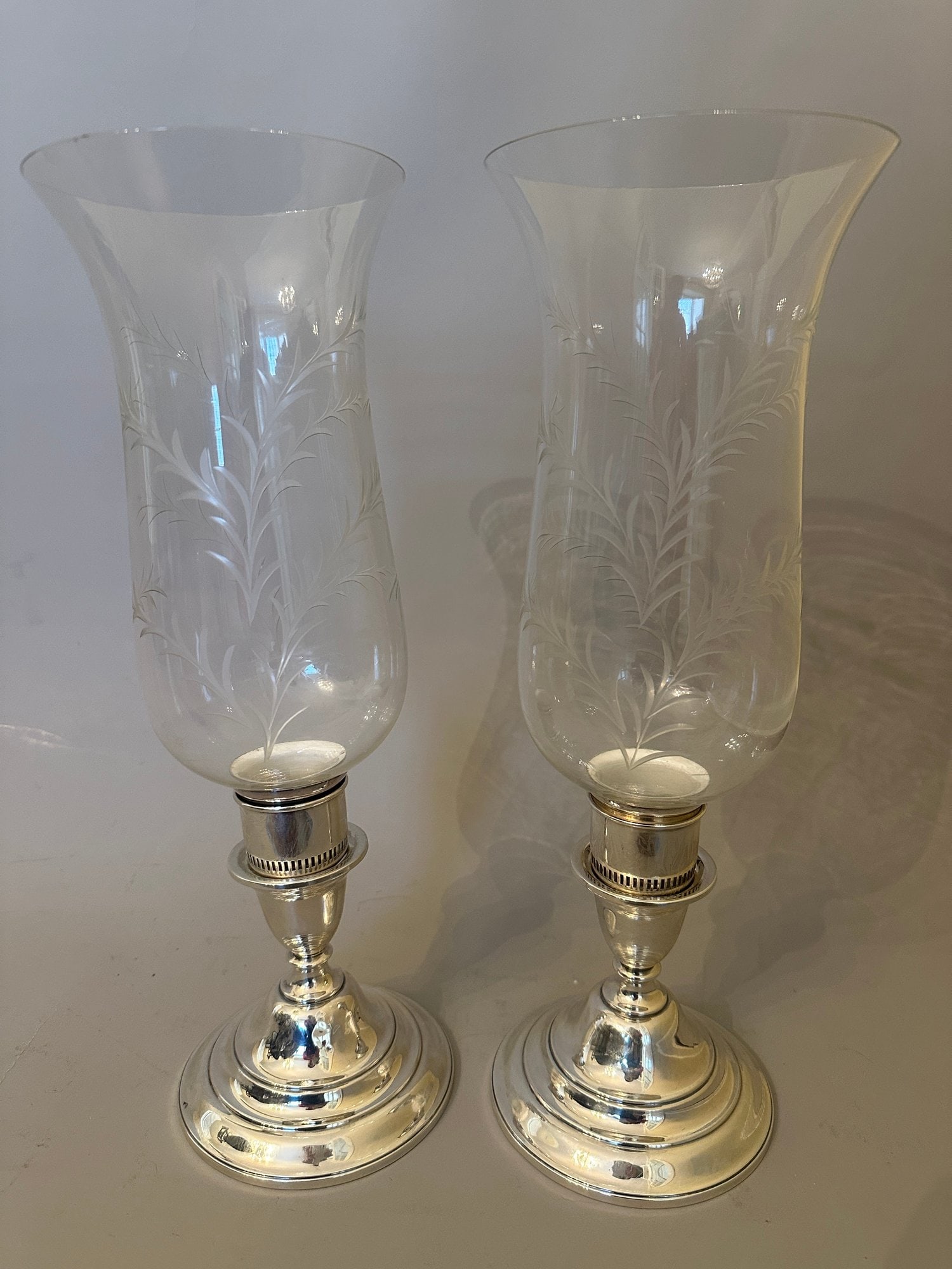 Pair Of Shreve Crump & Low Co International Sterling Silver Candlesticks With Glass Hurricanes (1 of 2)