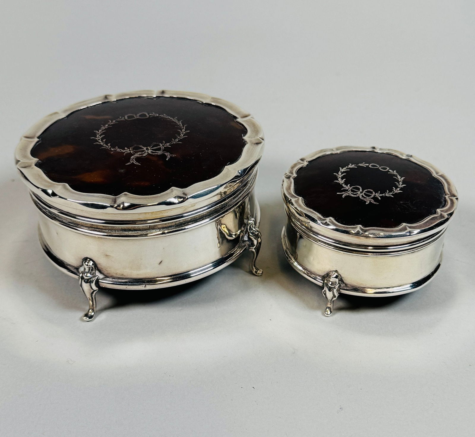 Two English Sterling Silver Pique Circular Footed Boxes (2) (1 of 5)