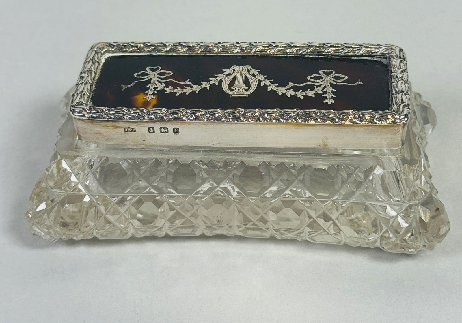 English (Birmingham, 1905) Sterling Silver, Pique, And Cut Glass Box (1 of 4)