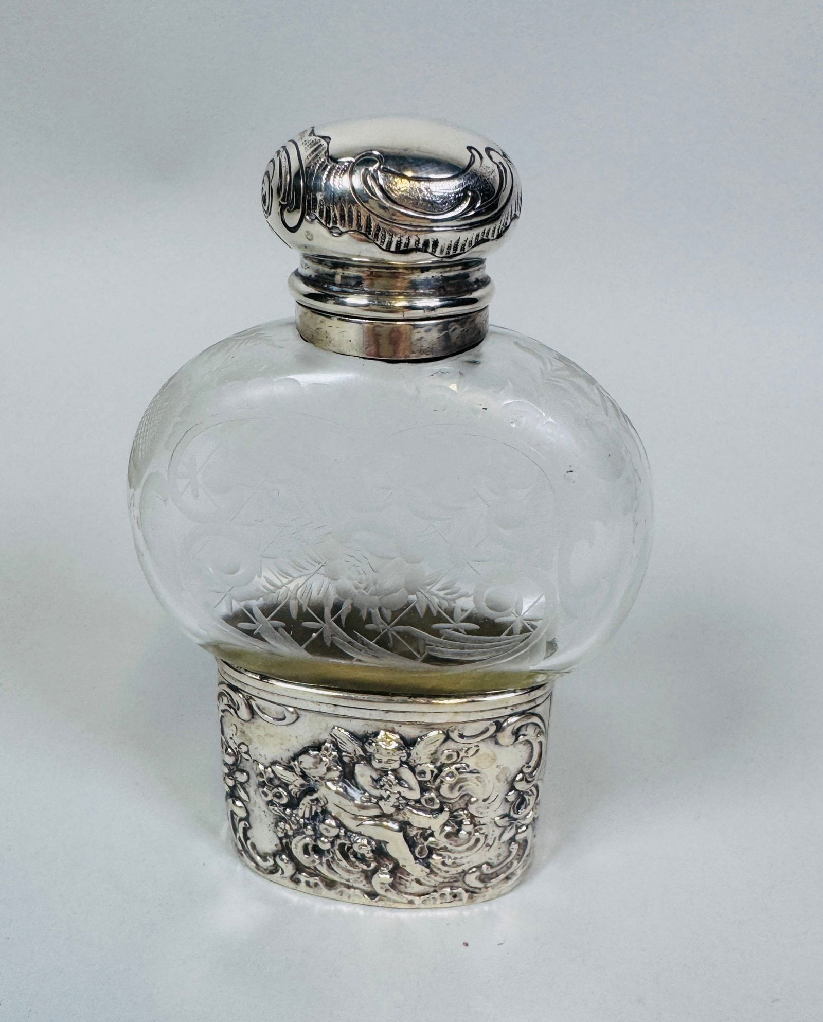 Continental .800 Silver and Etched Glass Perfume Bottle (1 of 5)