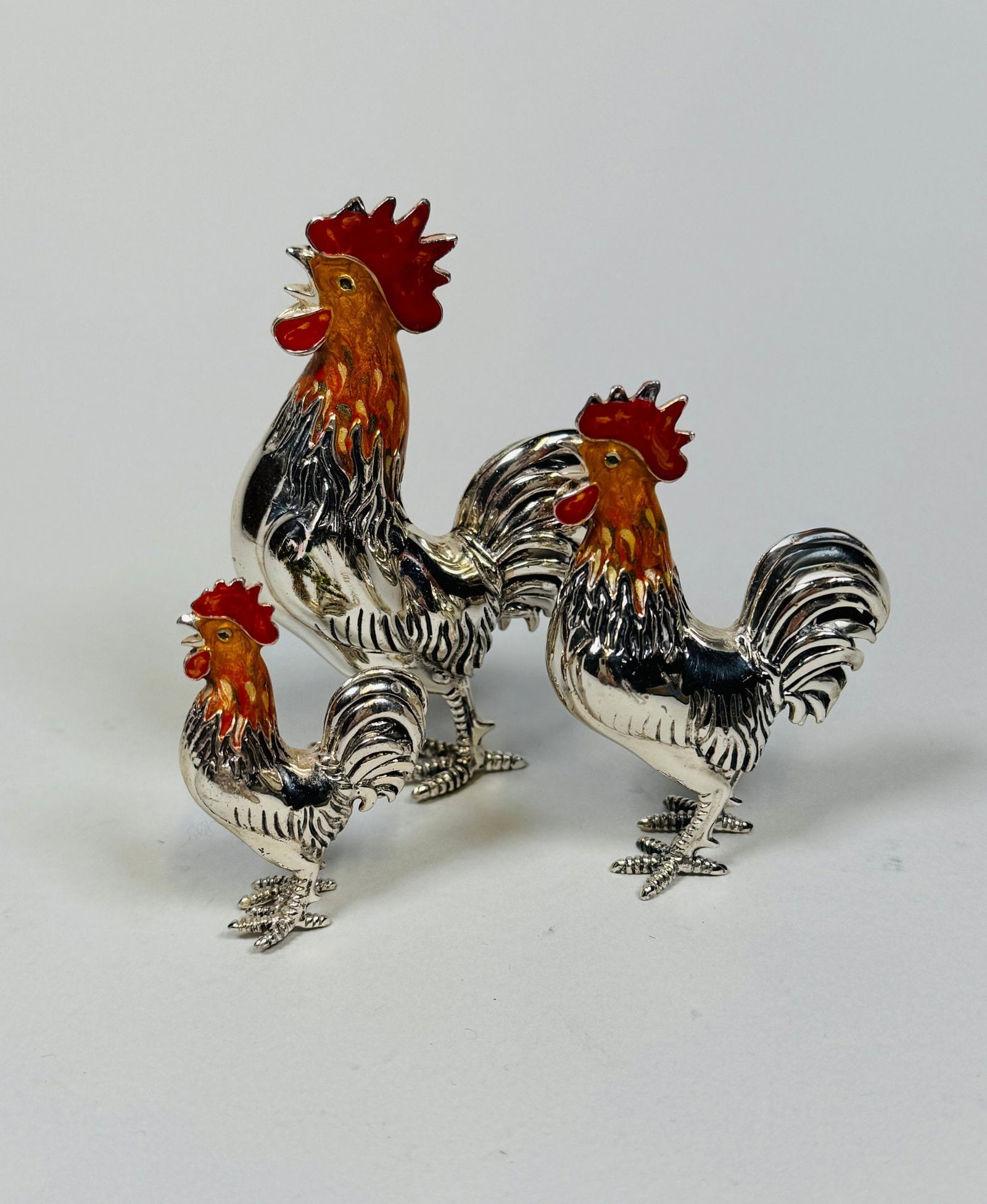 Three Sterling Silver And Enamel Rosters (1 of 6)