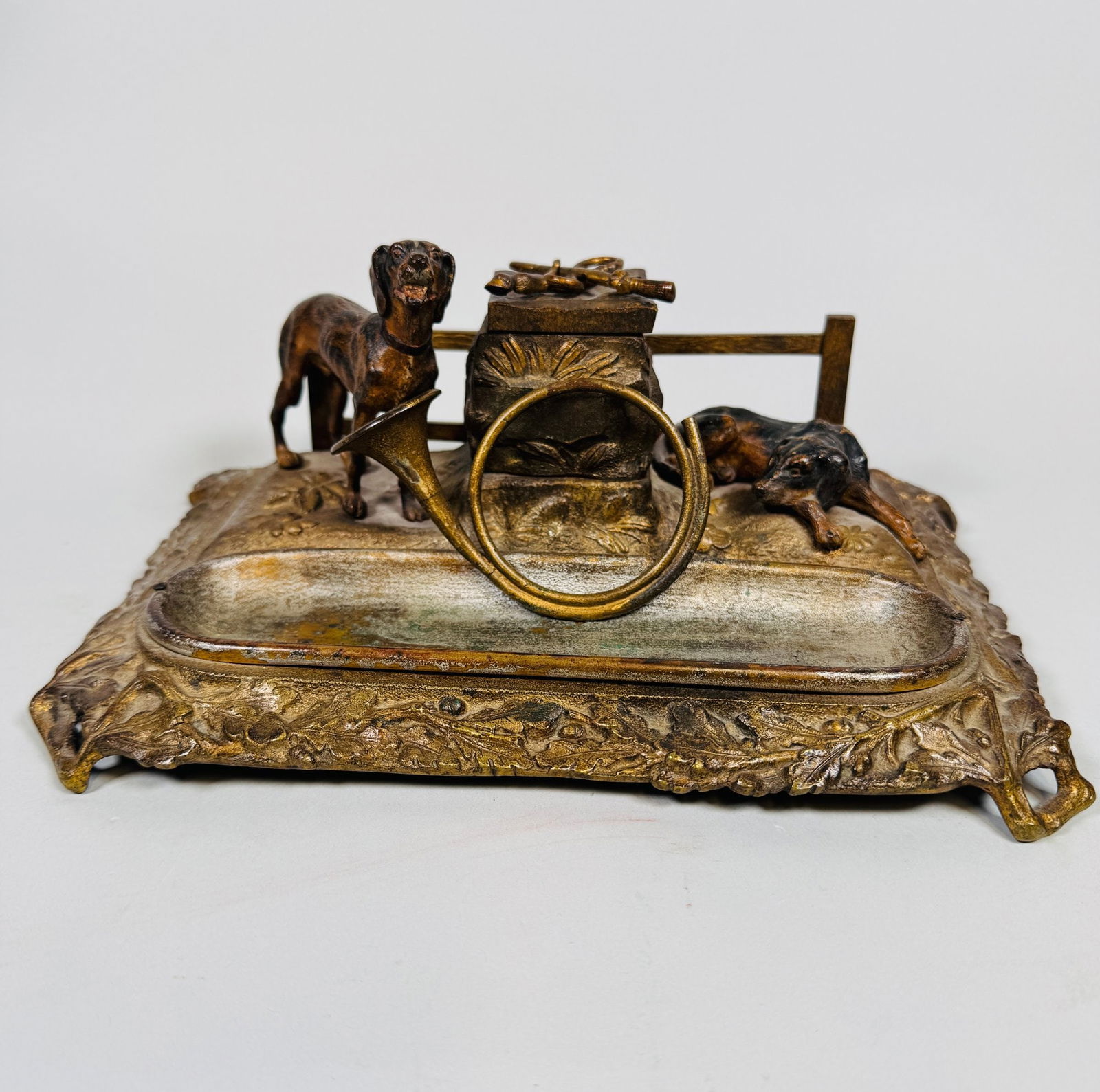 Continental Cast Metal Ink Stand With Pair Of Dogs, C. 1900 (1 of 4)