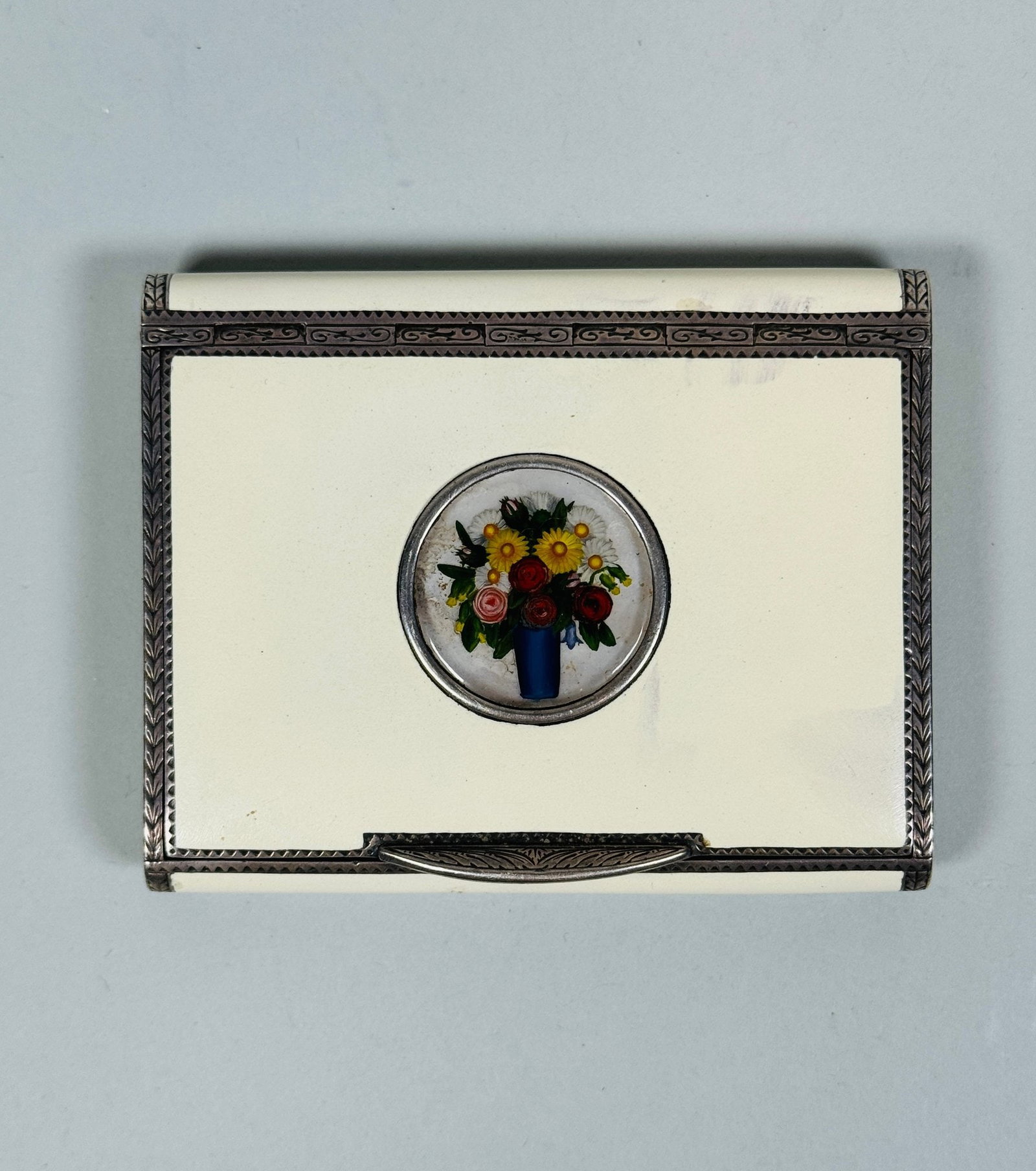 Sterling Silver And Enamel Cigarette Case With Floral Vignette (1 of 4)