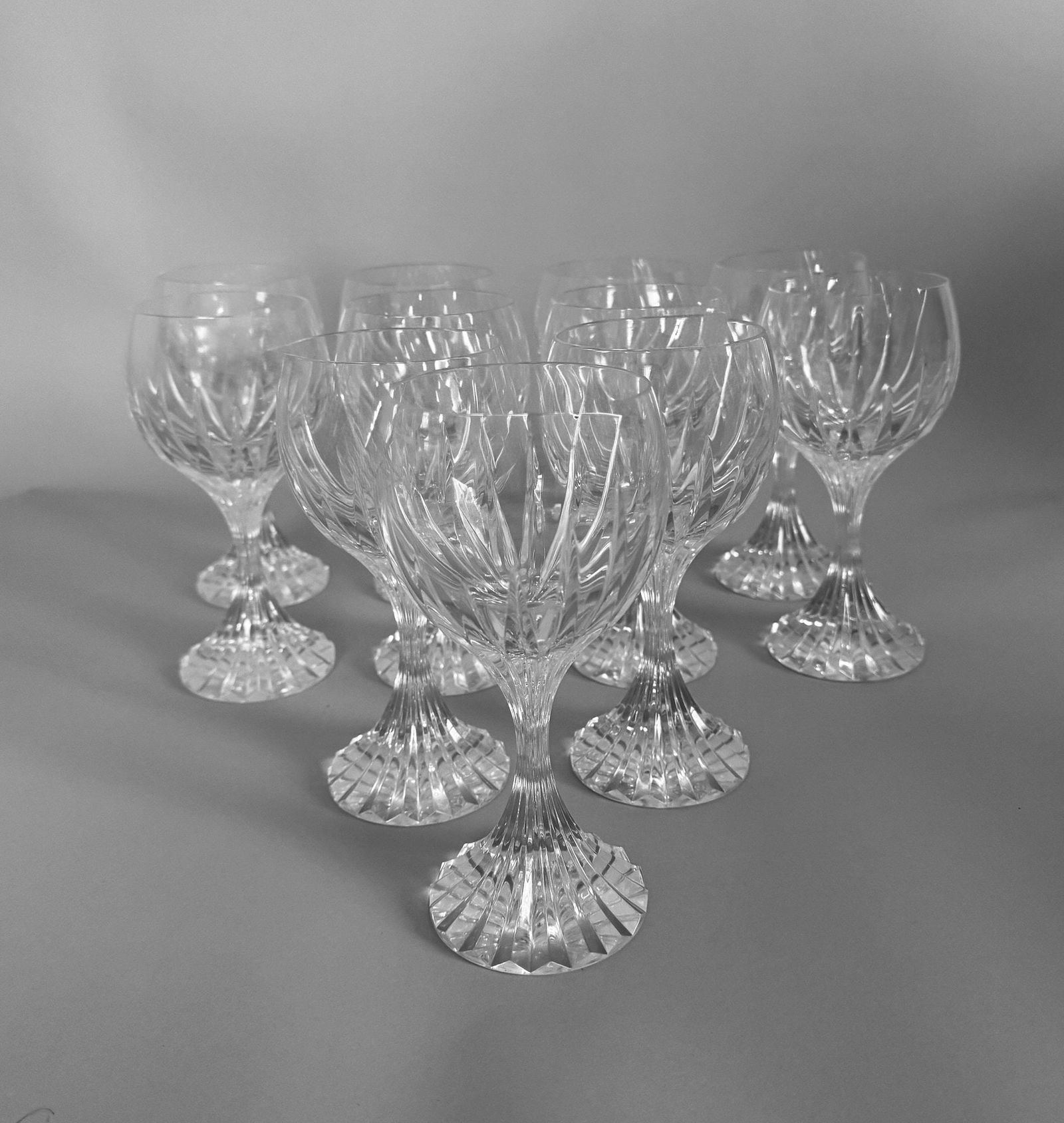 Baccarat Messena Crystal Goblets (11): Stamped Baccarat France on underside, H: 7 1/2 inches. CONDITION: excellent