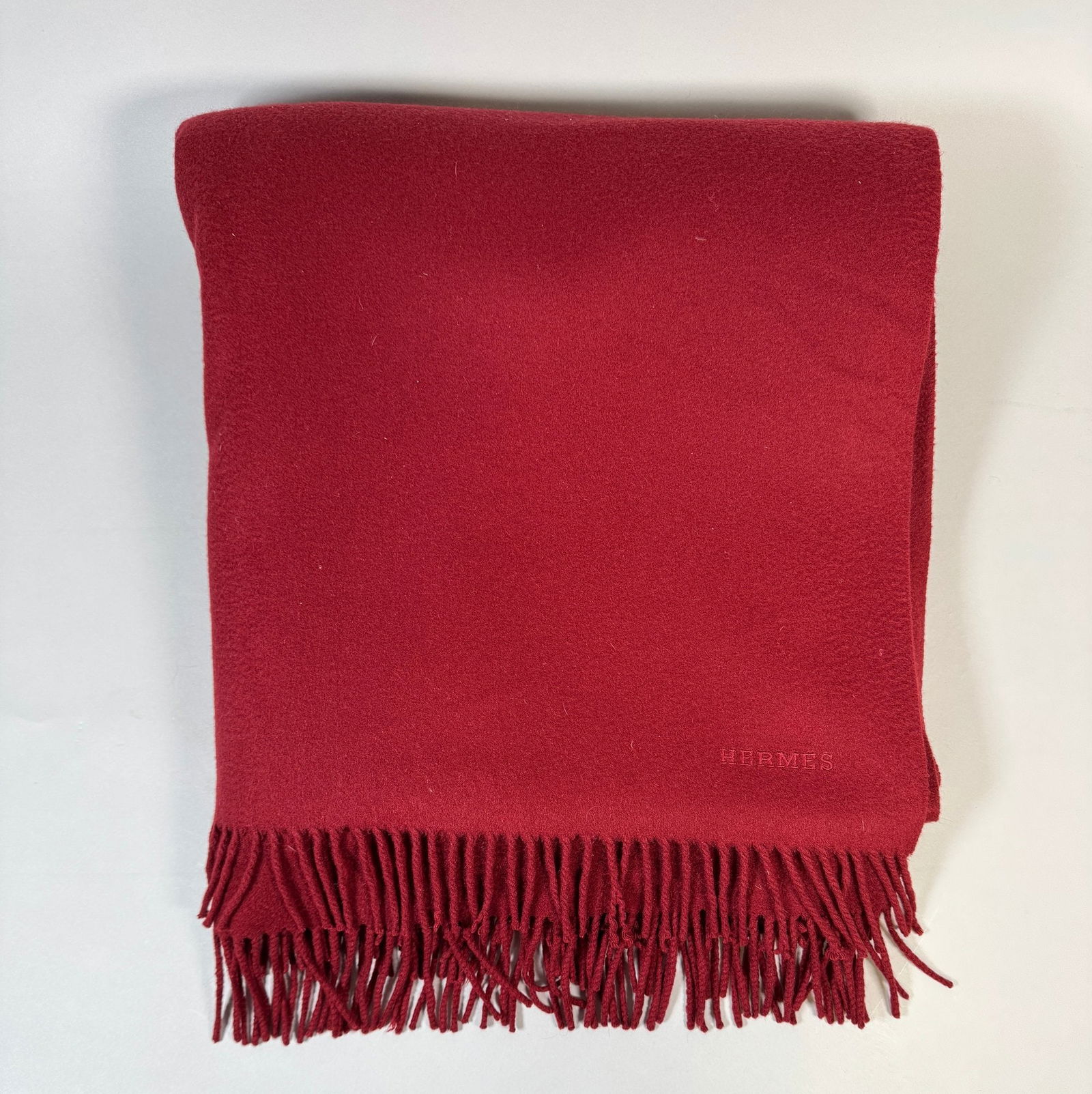 Hermes (France) Burgundy Red Cashmere Throw Blanket (1 of 3)