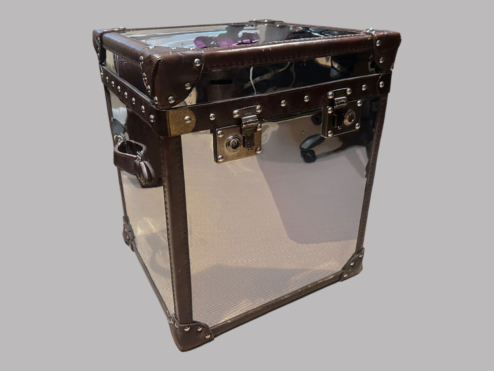 Aviator Style Leather And Mirrored Trunk, Stamped Bond St London (1 of 3)