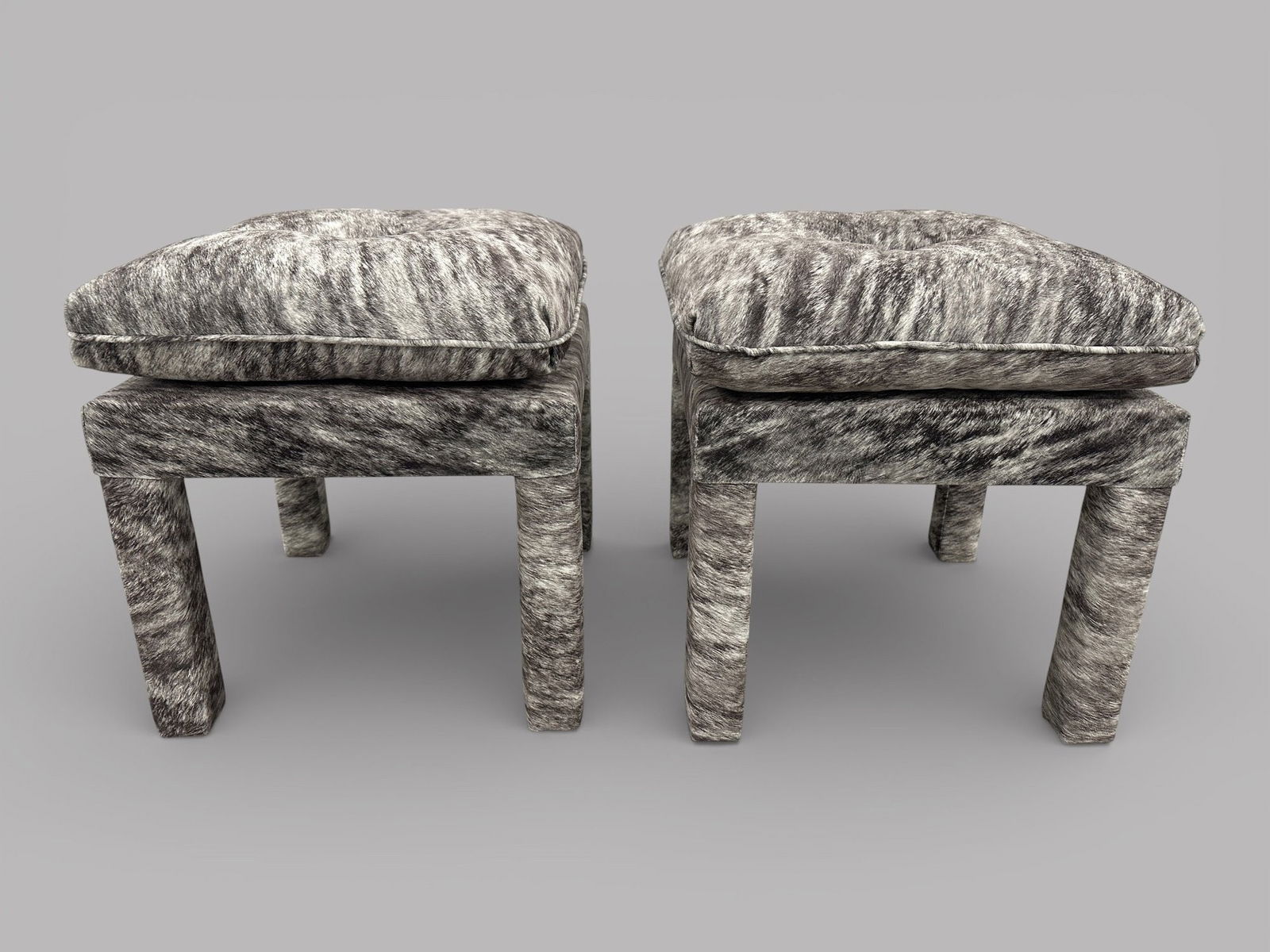 Pair Of Faux Cowhide Upholstered Stools (1 of 3)