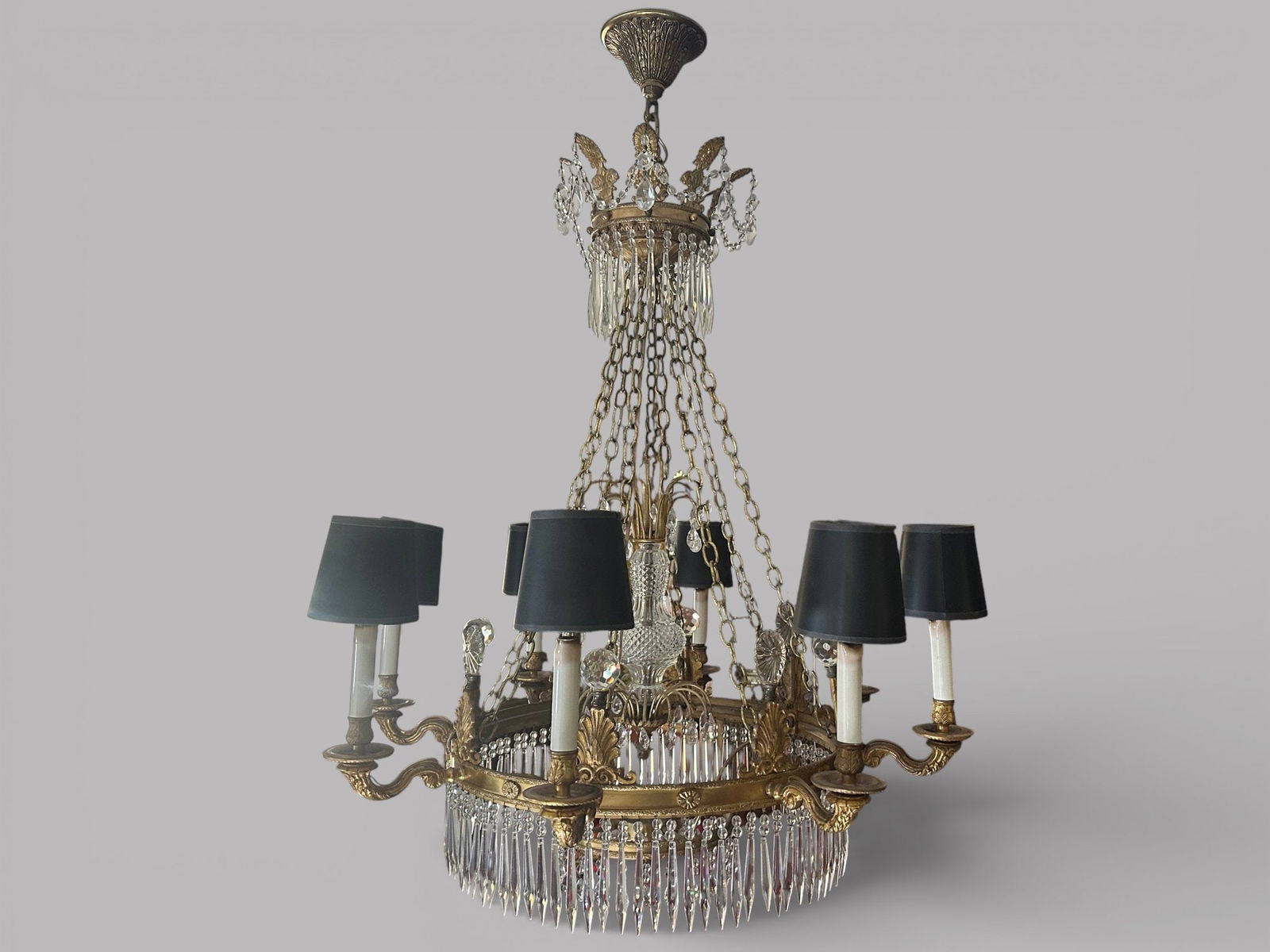 French Neoclassical Style Ormolu & Crystal Eight Arm Chandelier (1 of 2)