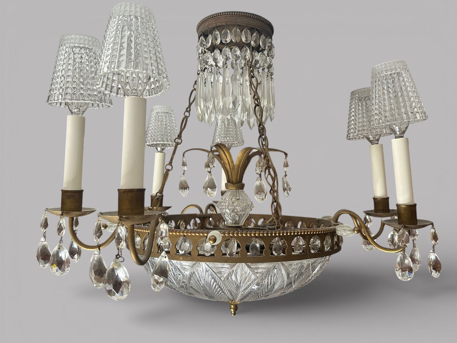 Empire Style Six Arm Chandelier With Cut Crystal Basket (1 of 1)