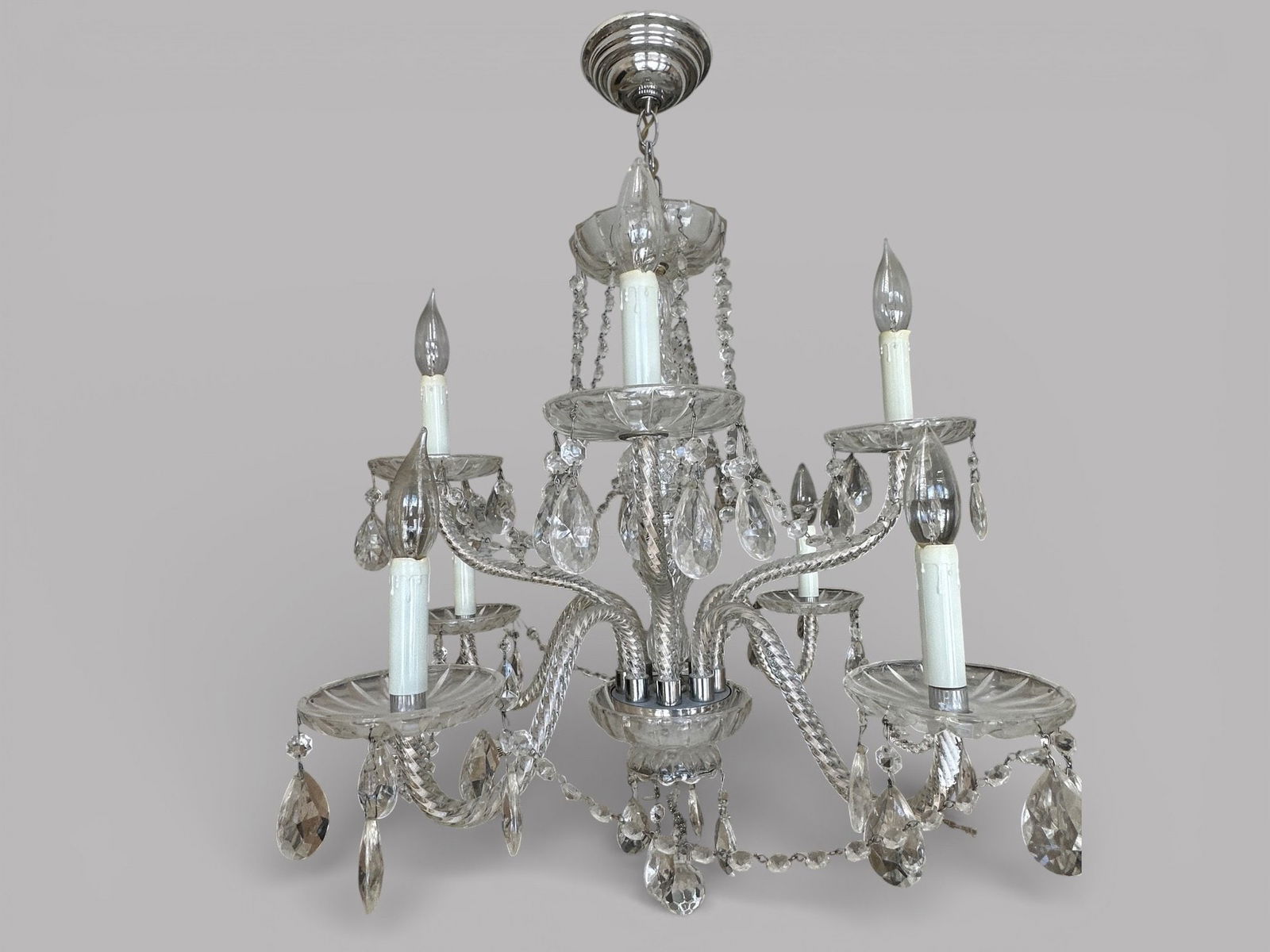 Venetian Style Two Tier Eight Arm Cut And Blown Glass Chandelier, 20th Century (1 of 1)