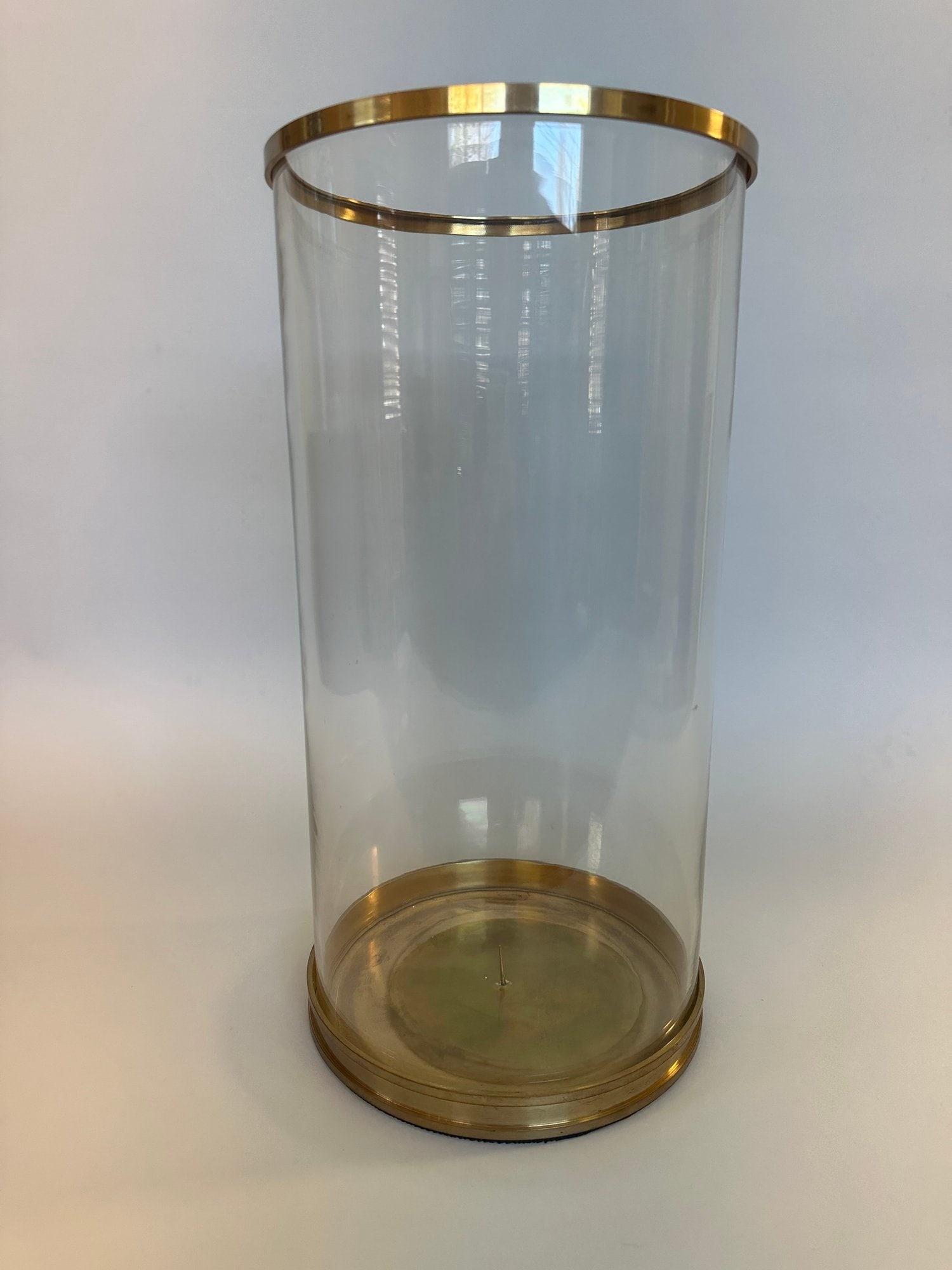 Ralph Lauren Brass And Glass Hurricane Candle Lamp: with Ralph Lauren label stamped on base H: 19 x dia.: 9 inches