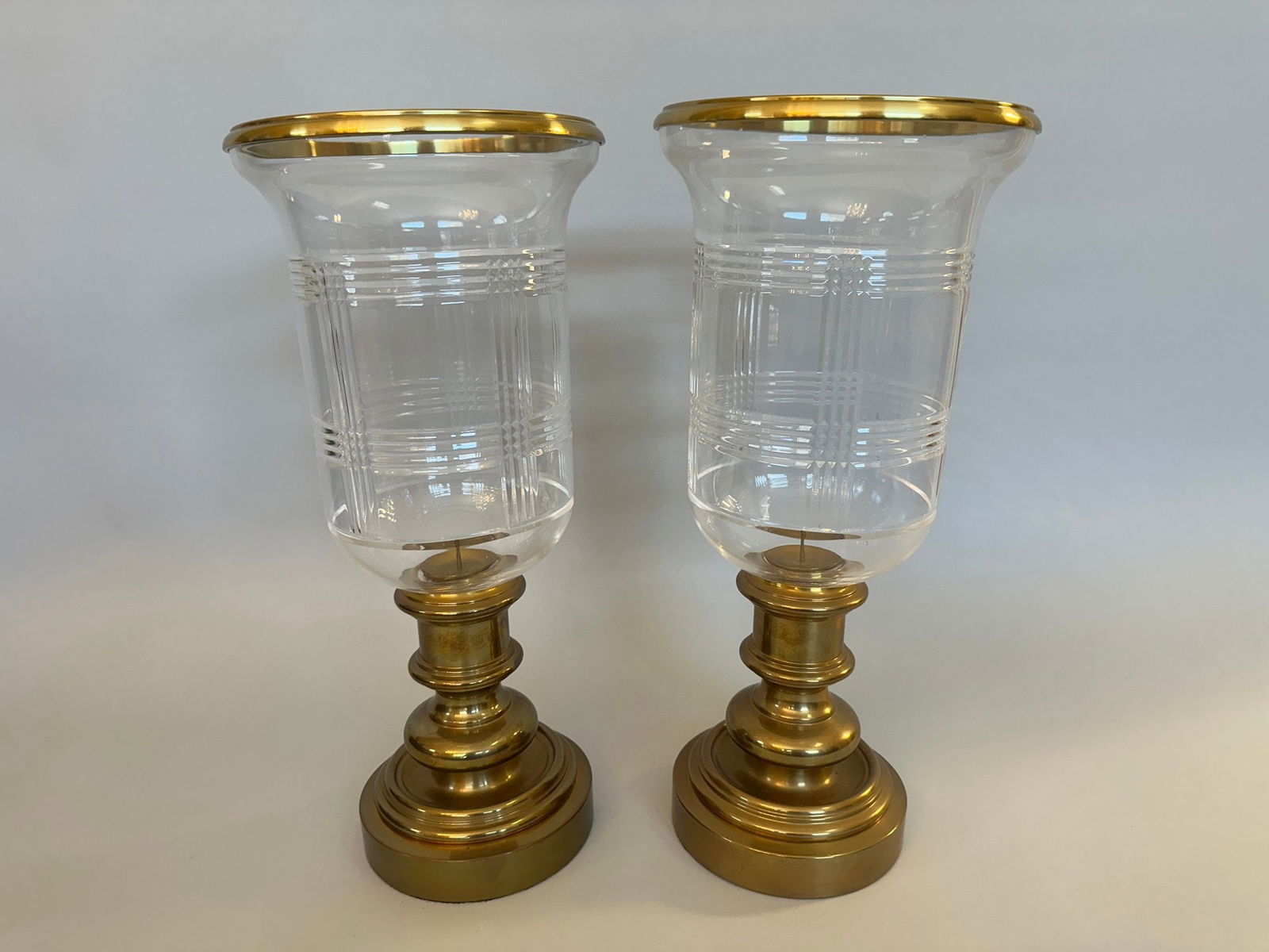 Pair Of Ralph Lauren Home Glen Plaid Hurricane Candle Lamps (1 of 3)