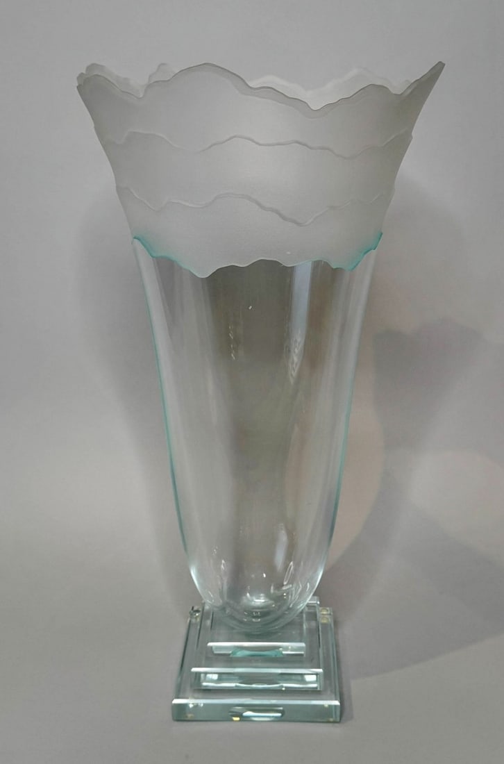 Stephen Schlanser Flared Frosted Glass Vase (1 of 2)