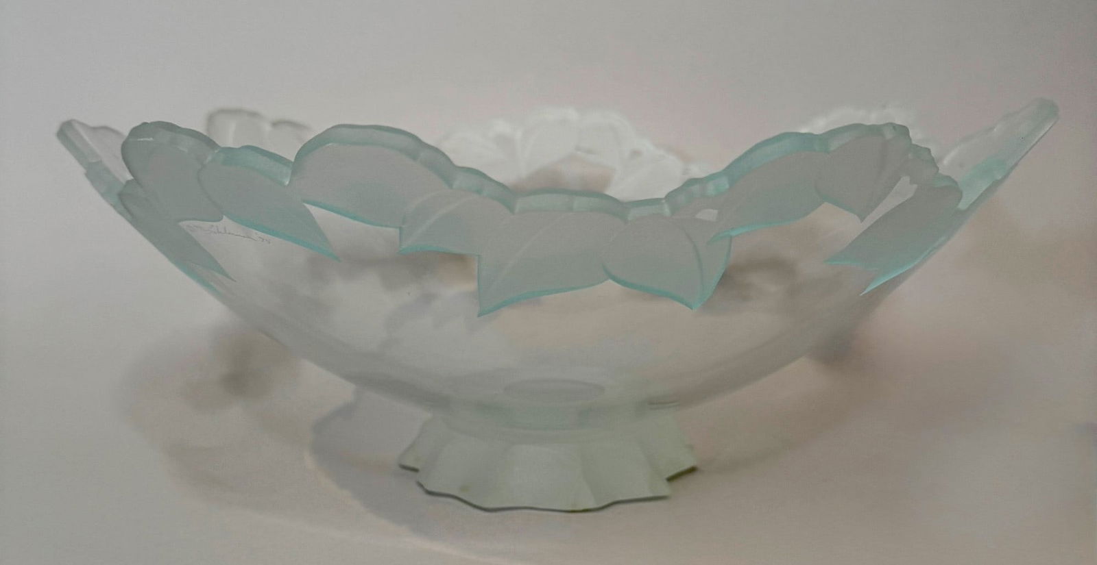 Stephen Schlanser Frosted Glass Bowl With Vine Pattern, 1994 (1 of 2)
