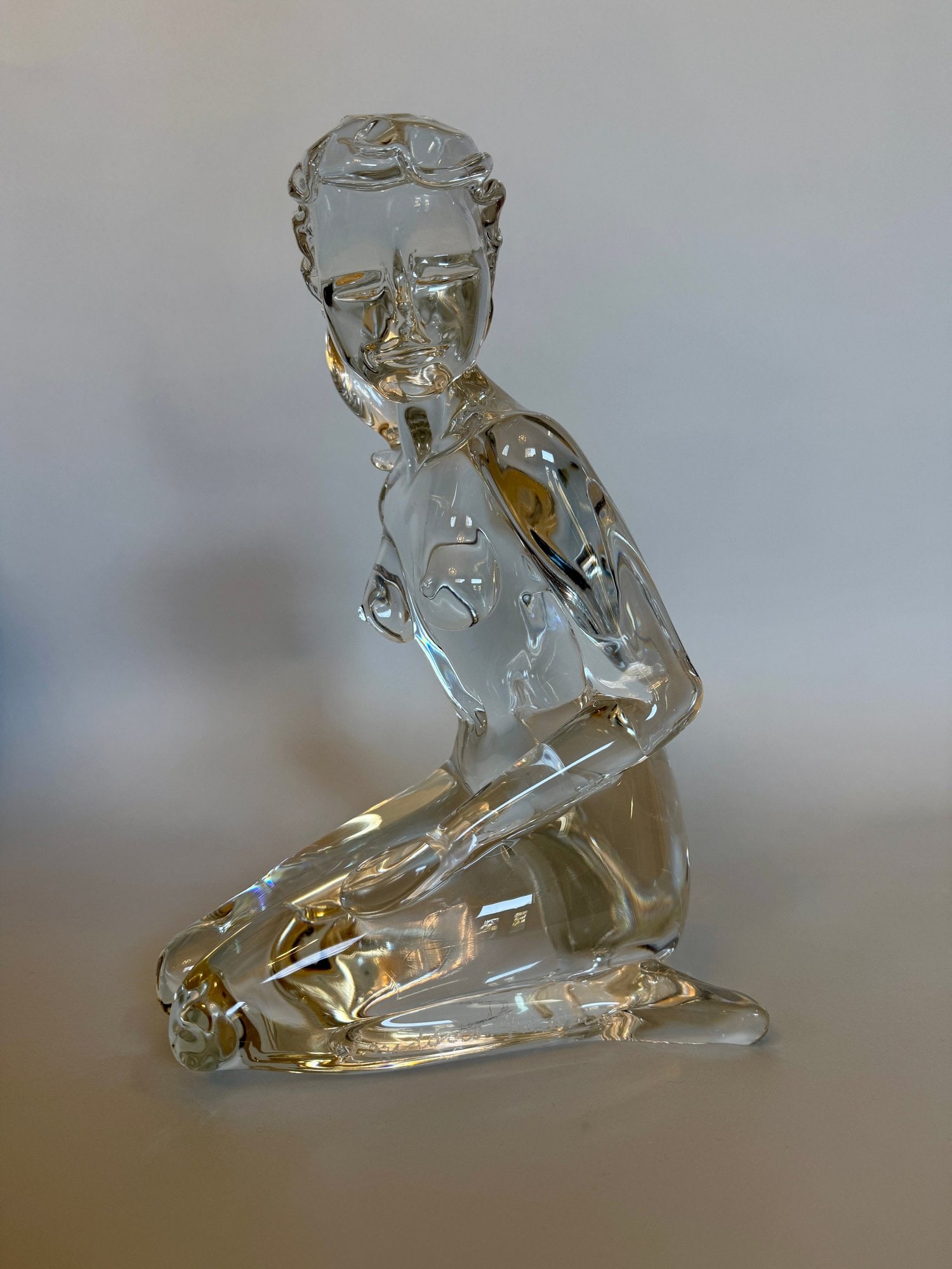 Loredano Rosin (Italian, 1936-1992) Female Nude Murano Glass Sculpture: signed Loredano Rosin at lower leg edge near base H: 13 1/2 x w: 7 1/4 x d: 8 inches