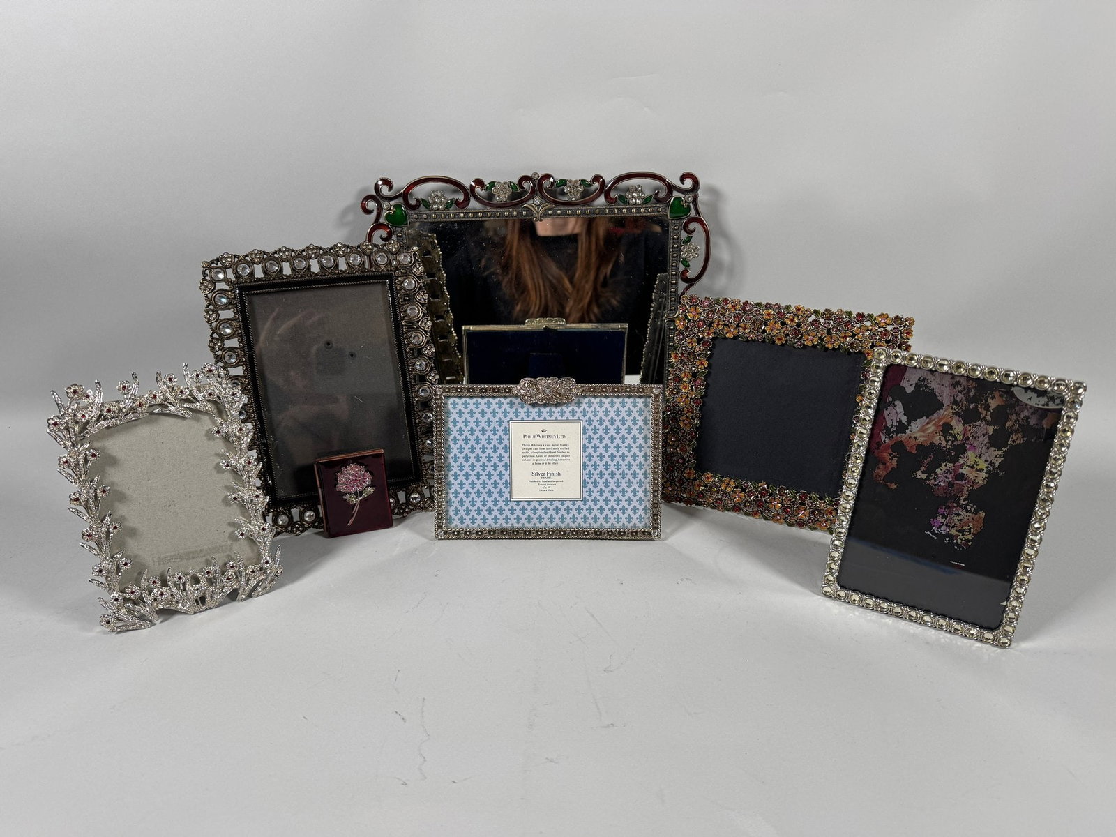 Collection Of Decorative Picture Frames (6) And (1) Enamel And Rhinestone Mirror Tray (1 of 8)