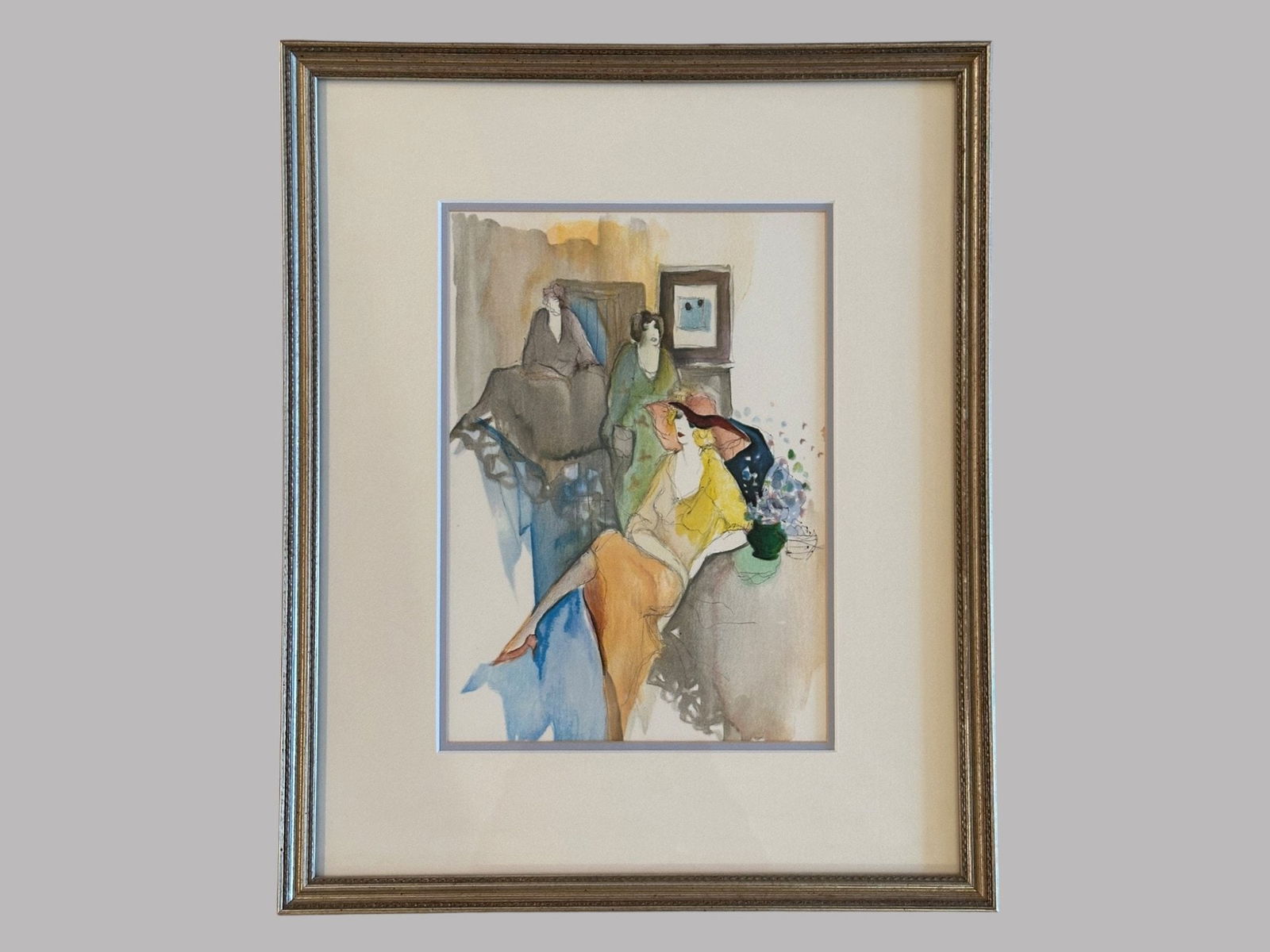 After Itzchak Isaac Tarkay (Serbian/Israeli, 1935-2012) Quiet Afternoon Watercolor On Paper: unsigned H: 18 3/4 x w: 15 1/2 inches (framed) H: 11 1/2 x w: 8 1/2 inches (framed)