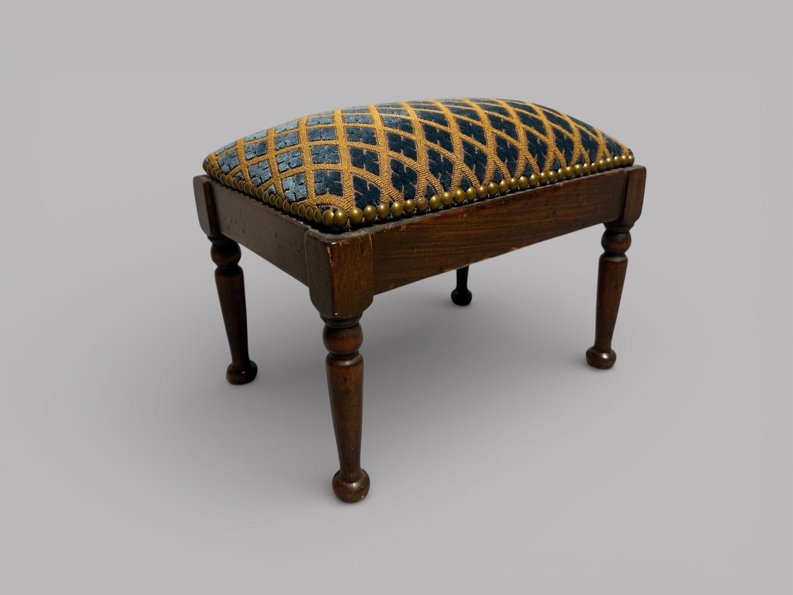 Upholstered Footstool, Modern: cut velvet with brass nailhead trim h: 11 x w: 145 x d: 10 inches