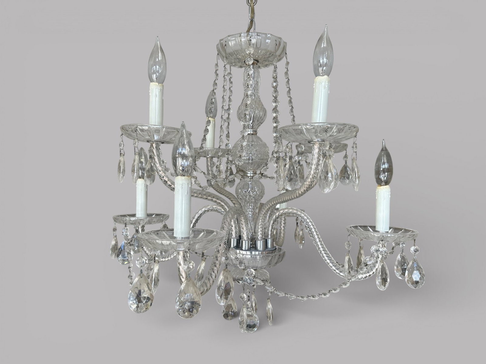 Venetian Style Two Tier Eight Arm Cut And Blown Glass Chandelier, 20th Century: H: 29 x dia.: 23 inches CONDITION: excellent