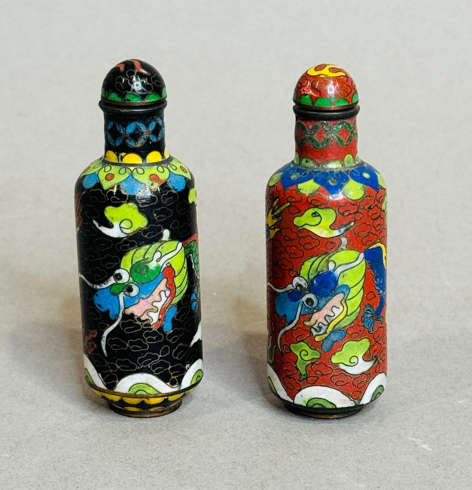 Two Chinese Cloisonne Enamel Snuff Bottles: h 2 3/4 inches