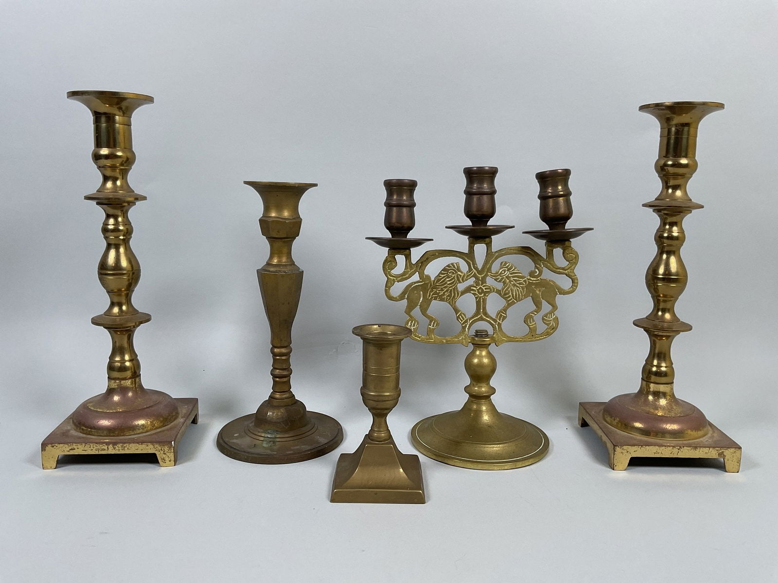 Vintage Brass Candlesticks And A Lion Of Judah 3 Light Candelabra (5) (1 of 2)