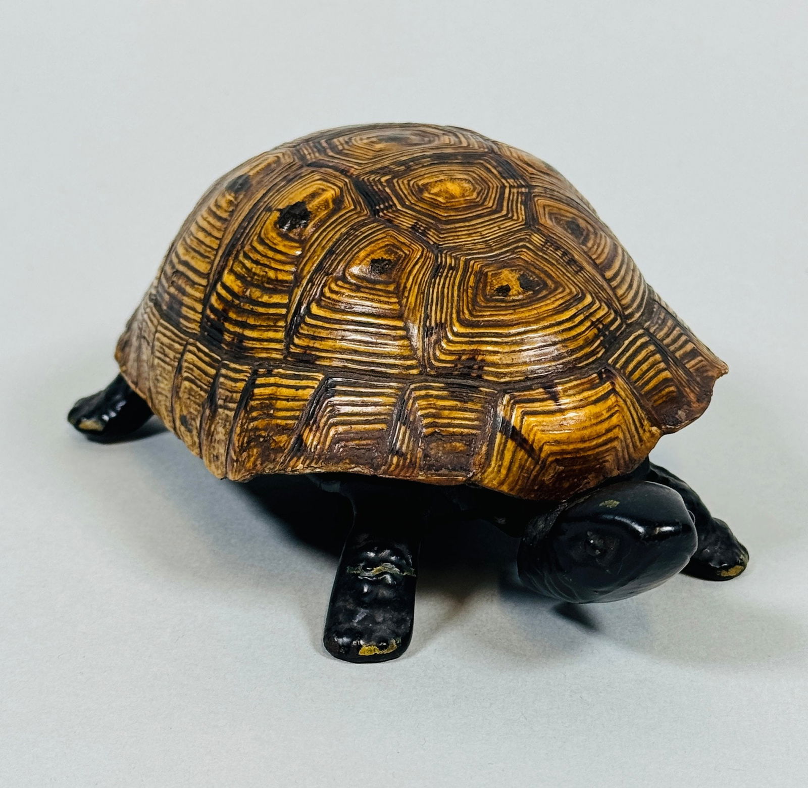 Figural Turtle Wind-up Hotel Bell, C. 1900: probably German the bell rings when tail or head is pressed h: 2 3/4 x w: 3 1/2 x d: 6 inches CONDITION: fully functional some minor wear to painted surfaces