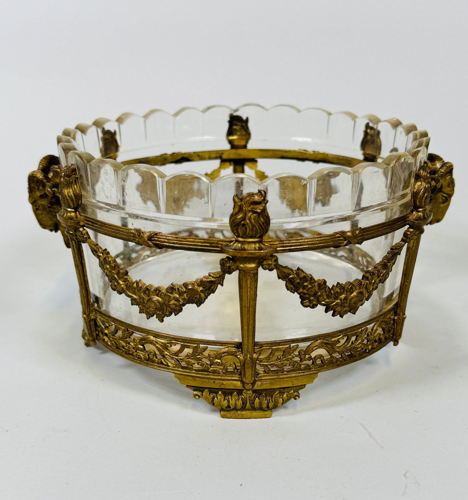 Empire Style Ormolu Mounted Glass Bowl: the glass with scalloped edge h: 4 x dia: 6 1/2 inches CONDITION: two small chips to edge gilt is worn