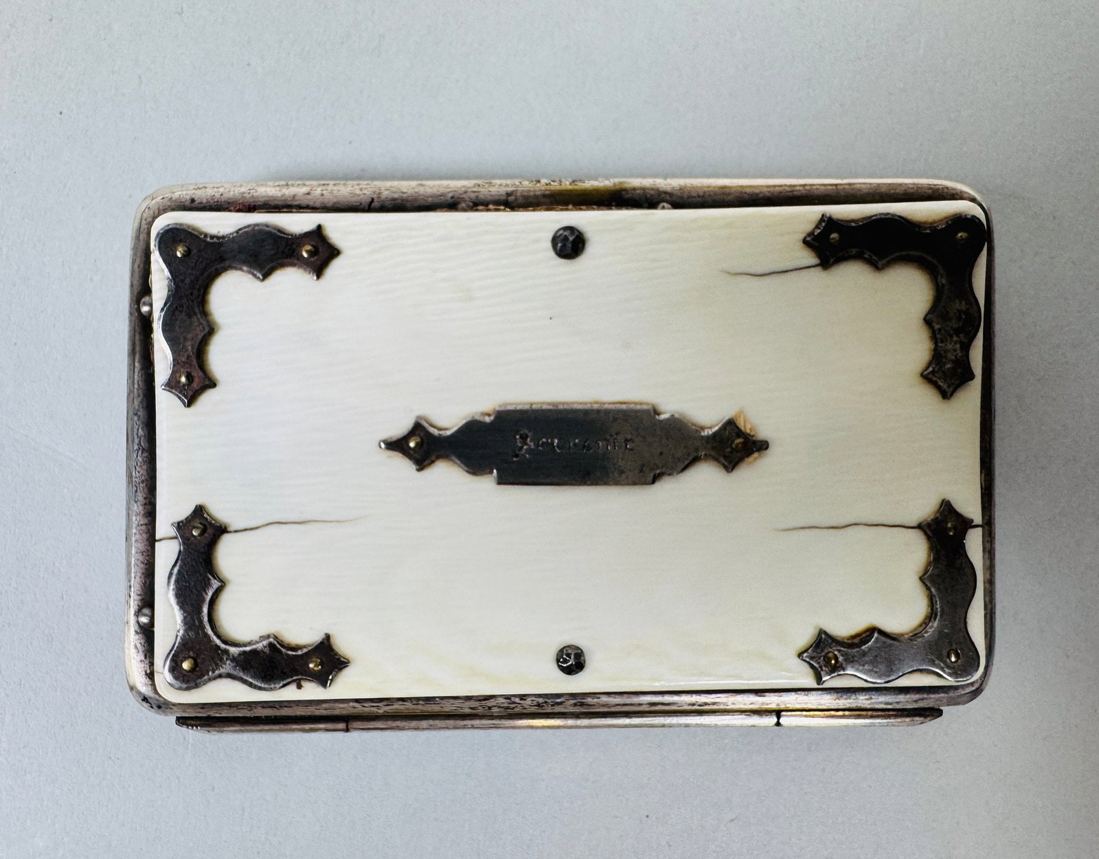 Napoleon III Silver Mounted Souvenir Wallet, C. Late 19th Century: h: 2 1/4 x w: 3 1/2 inches marked Souvenir CONDITION: wear from age and use see photos
