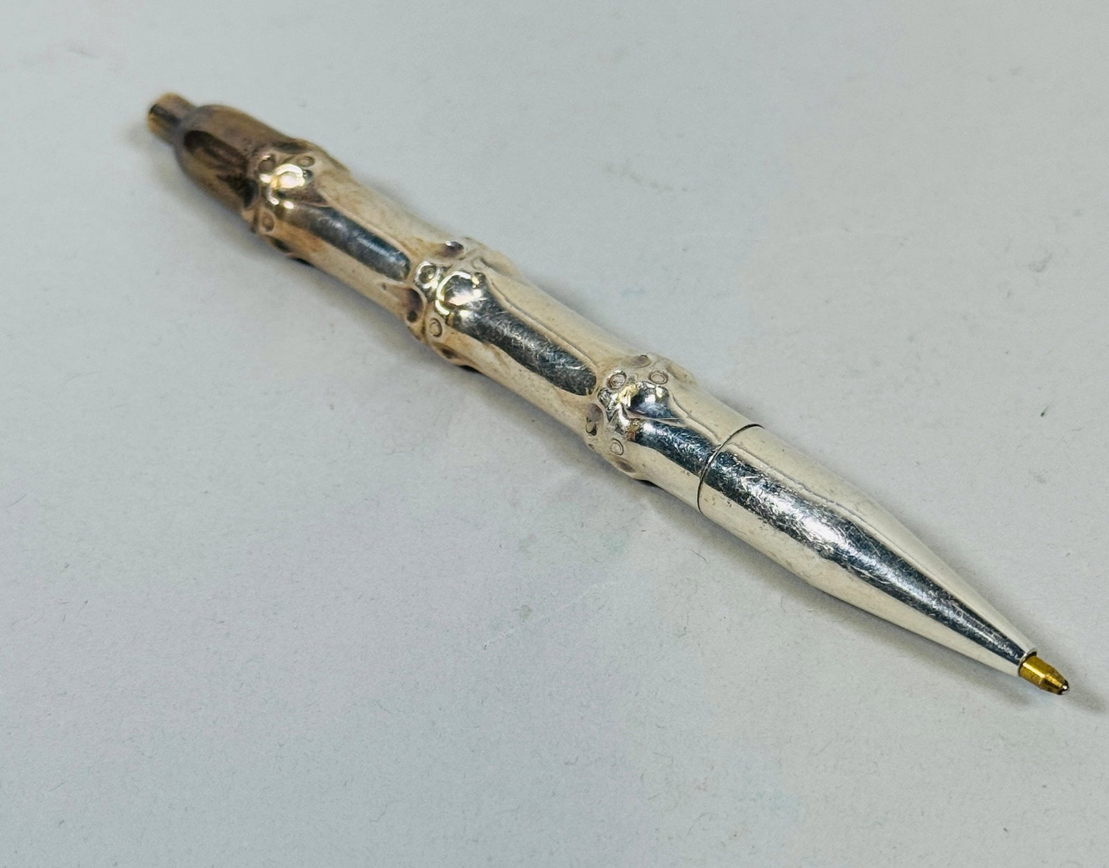 Tiffany & Co. Bamboo Sterling Silver Ballpoint Pen: Stamped Tiffany & Co/925 h: 4 inches