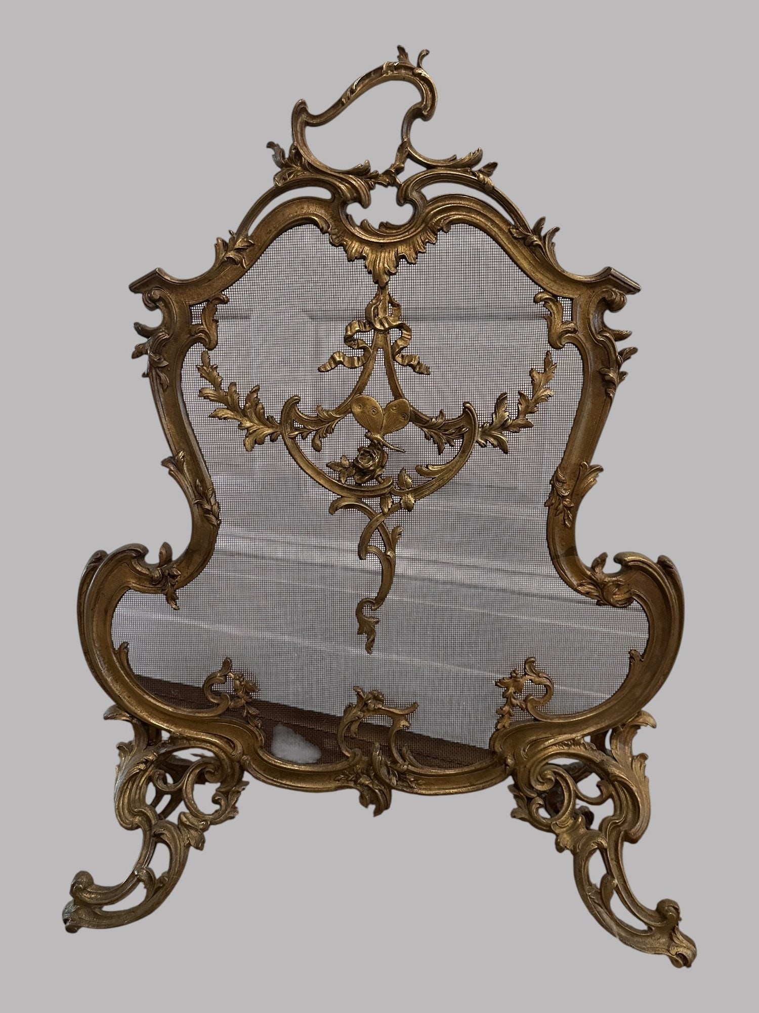 French Rococo Style Gilt Bronze Fire Screen: H: 29 x w: 21 1/2 x d: 7 inches