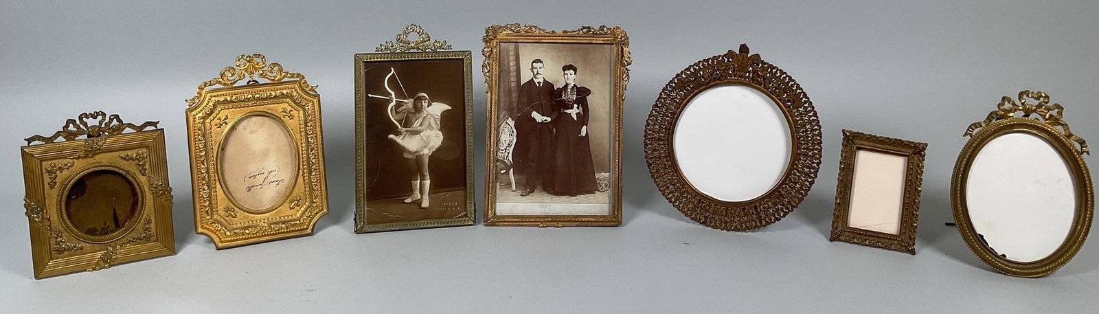 Collection Of Antique Picture Frames, C. Late 19th/Early 20th Century (7): of various sizes the smallest h: 3 1/2 x w: 2 1/2 inches (overall) h: 2 3/4 x w: 1 1/2 inches; the largest h: 6 1/2 x w: 5 inches (overall) h: 5 1/2 x w: 4 3/4 inches (interior)CONDITION: wear to all