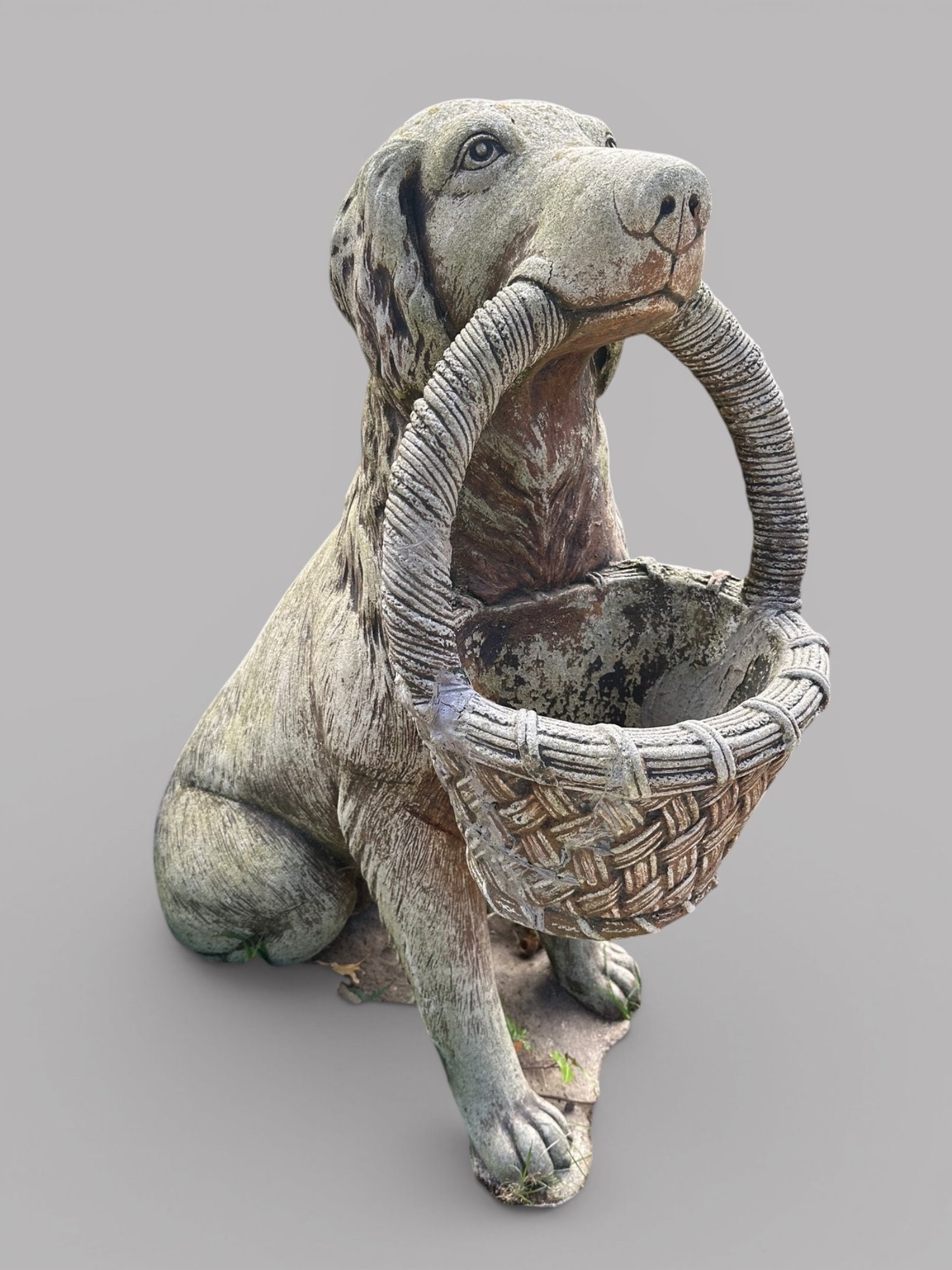 Cast Stone Retriever With Basket Large Garden Statue, Possibly Campania International, Modern (1 of 3)