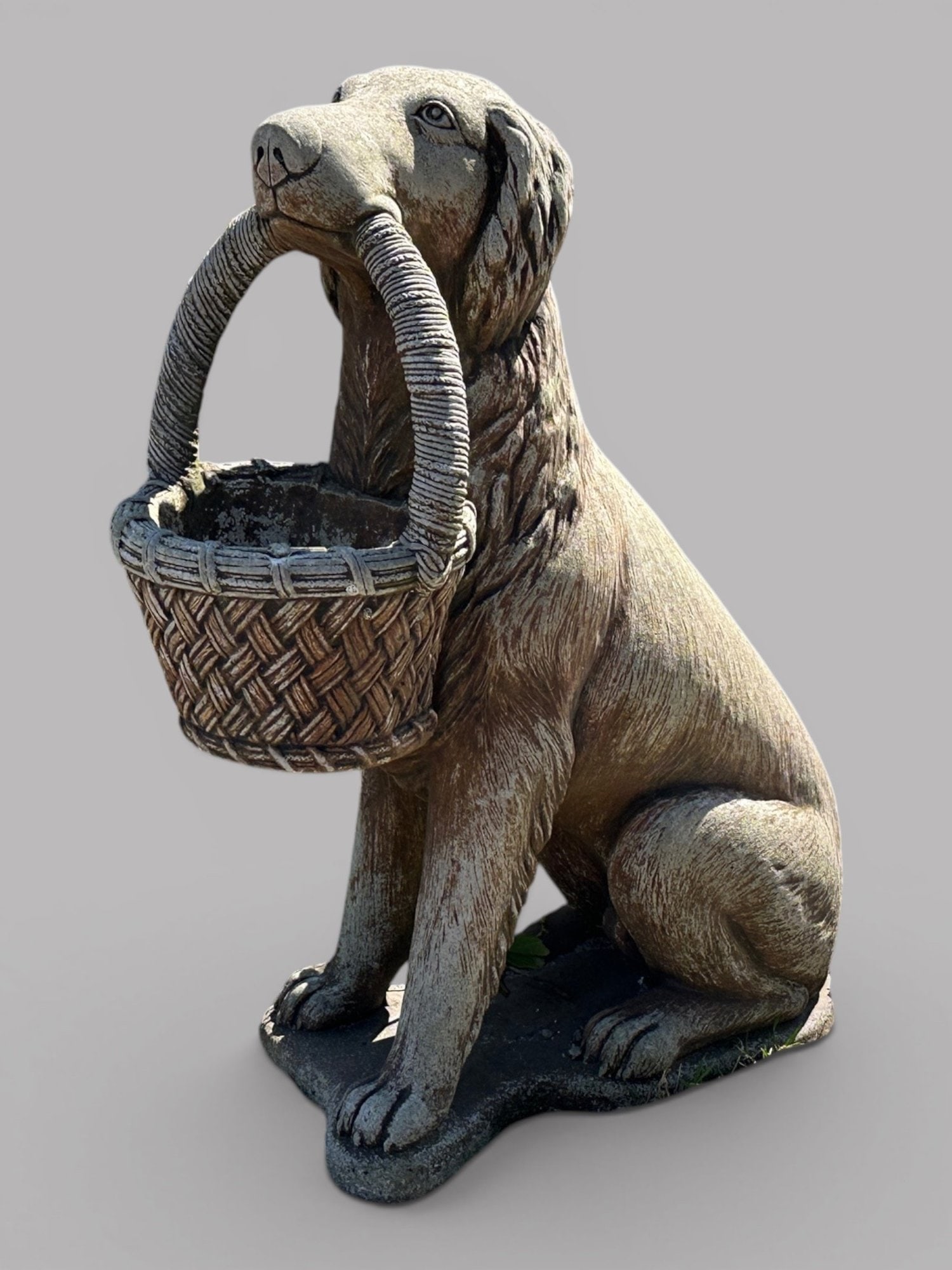 Cast Stone Figural Retriever With Basket Large Garden Statue, Possibly Campania International, (1 of 2)