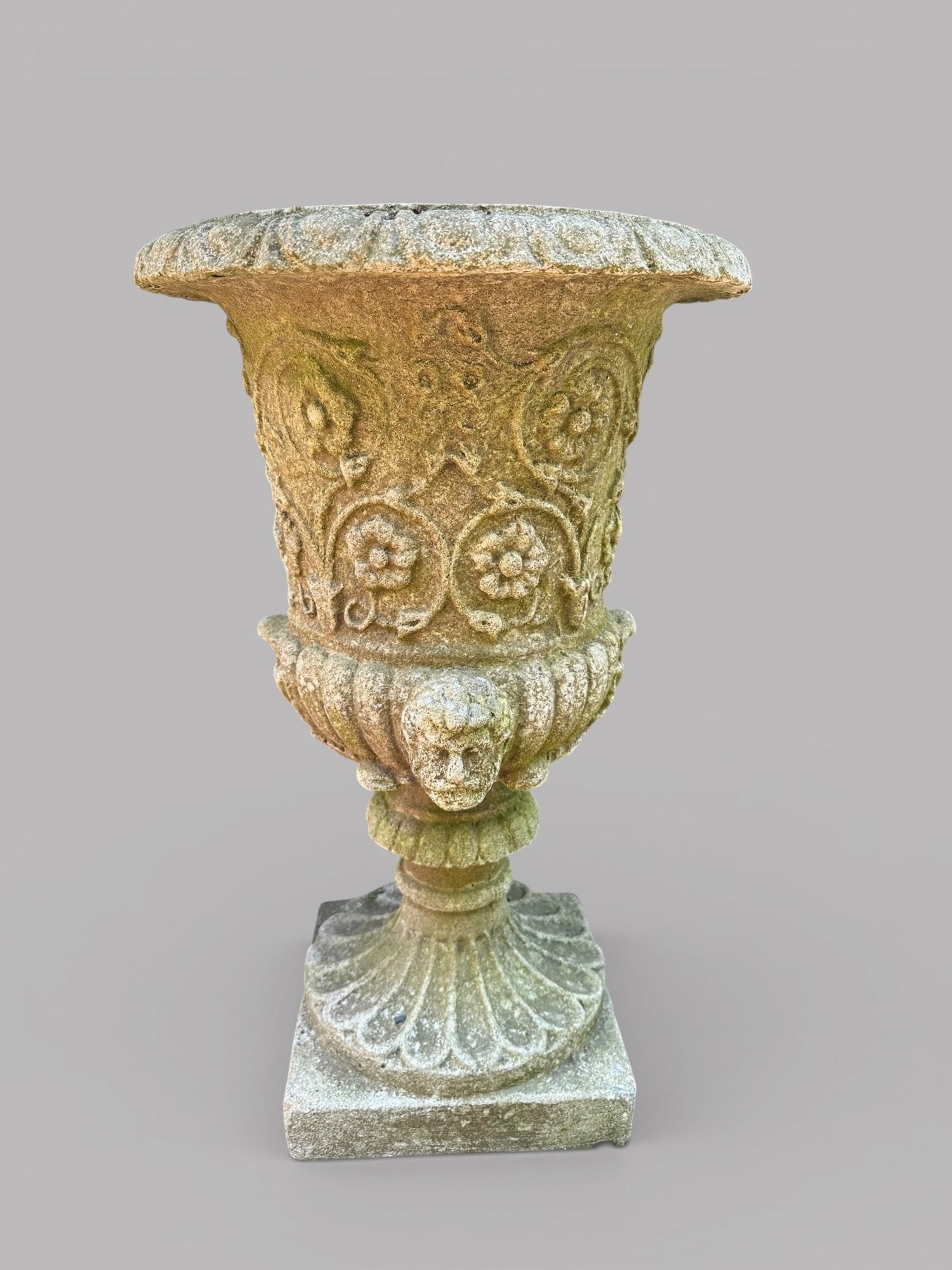 Classical Style Cast Stone Garden Urn With Mask Decoration (1 of 2)