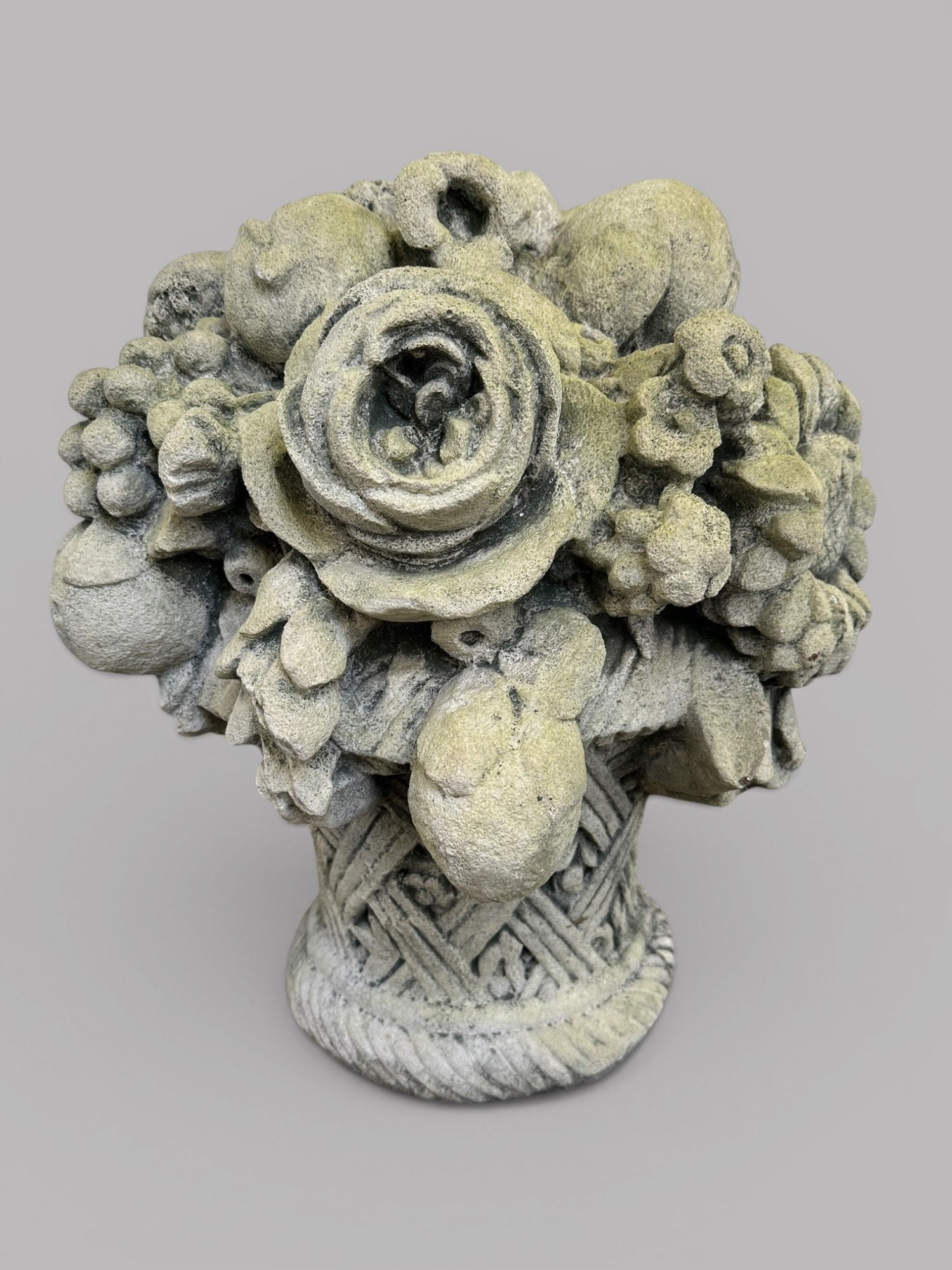 Pair Of Vintage French Cast Stone Fruit And Flower Basket Garden Ornament (2) (1 of 4)