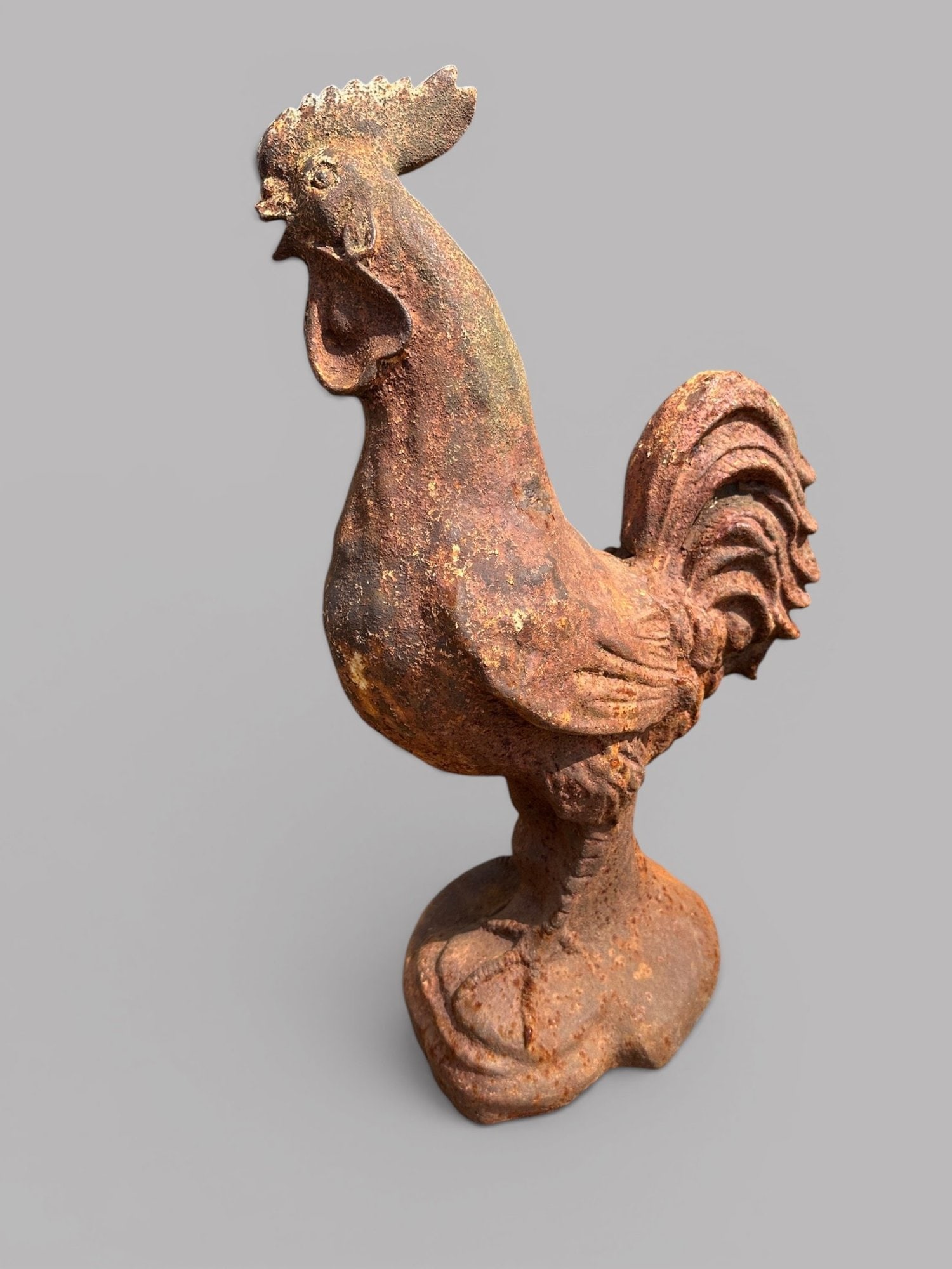 Vintage Cast Iron Rooster Garden Sculpture With Weathered Patina (1 of 2)