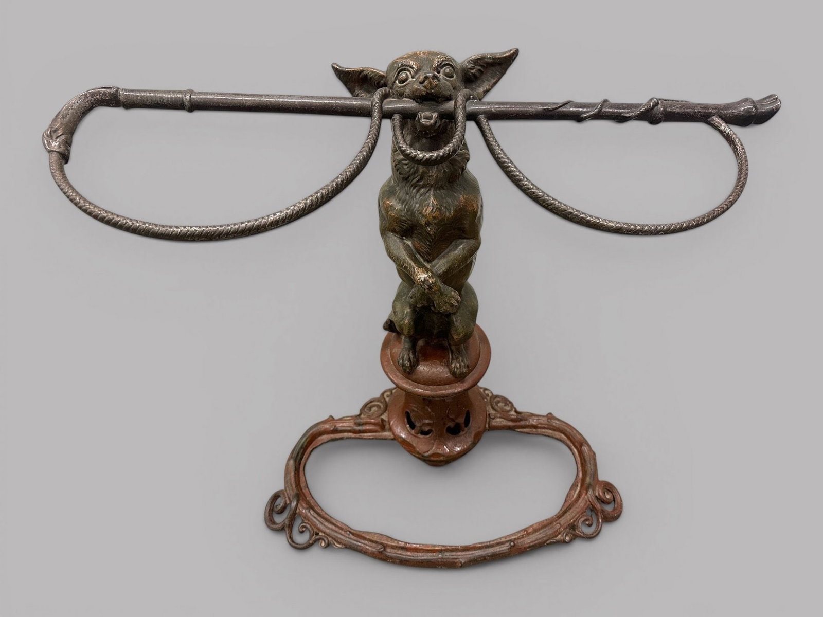 Victorian Cold Painted Cast Iron Umbrella And Cane Stand In The Form Of A Dog Holding A Riding Crop (1 of 6)