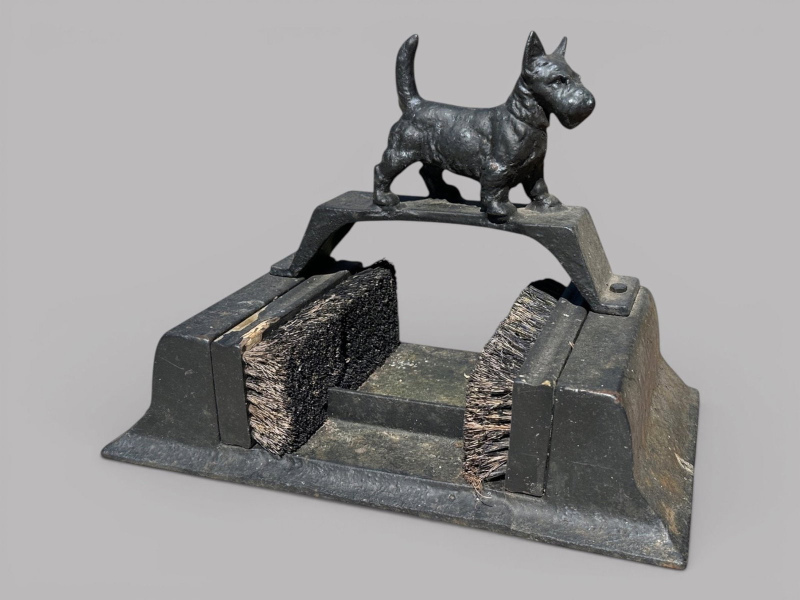 Cast Iron Boot Scraper With Figural Terrier Finial Brush Insert (1 of 3)