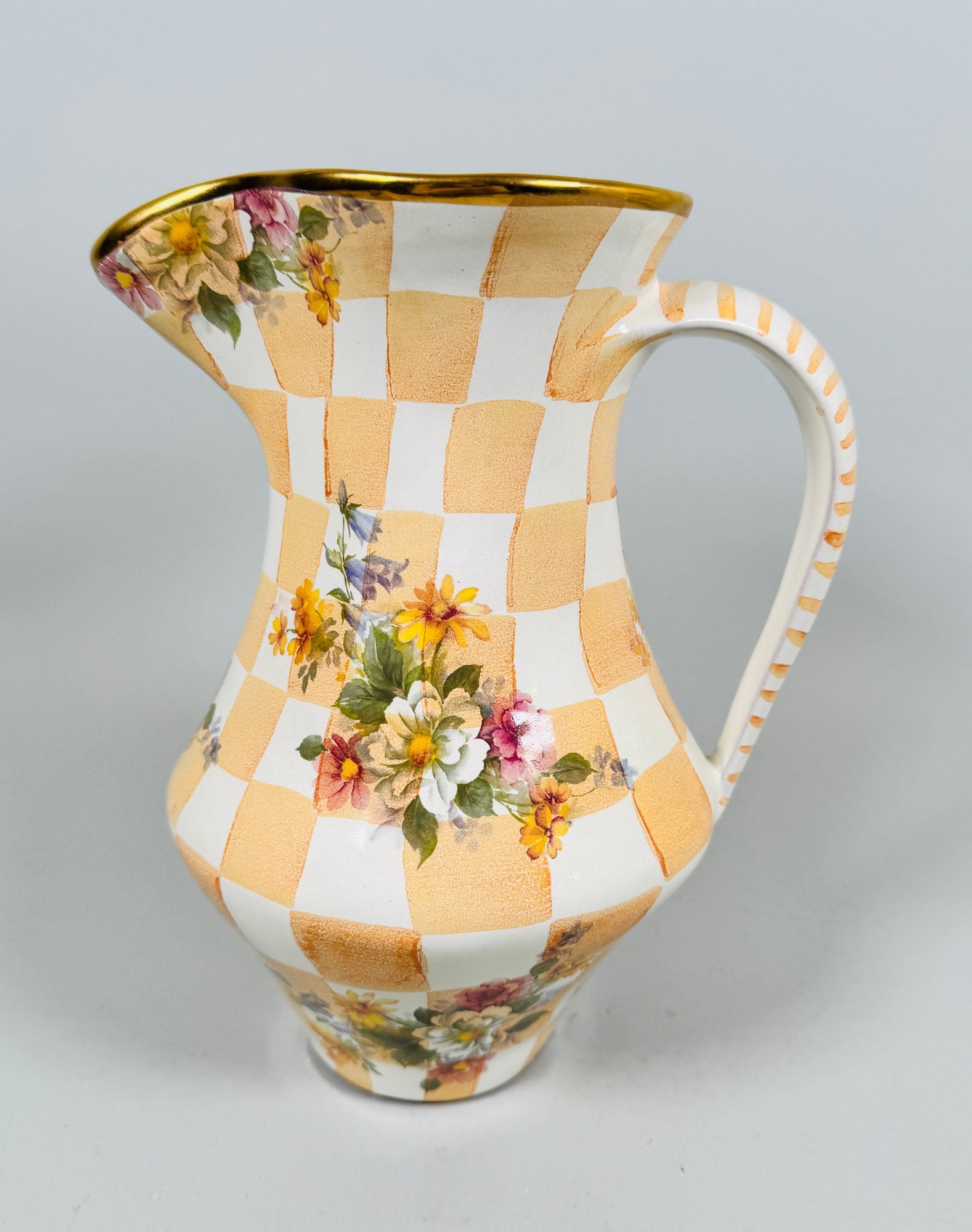 MacKenzie-Childs Stoneware Honeymoon Orange Marmalade Pitcher, 1995: Marked and dated underneath h: 9 inches in excellent condition