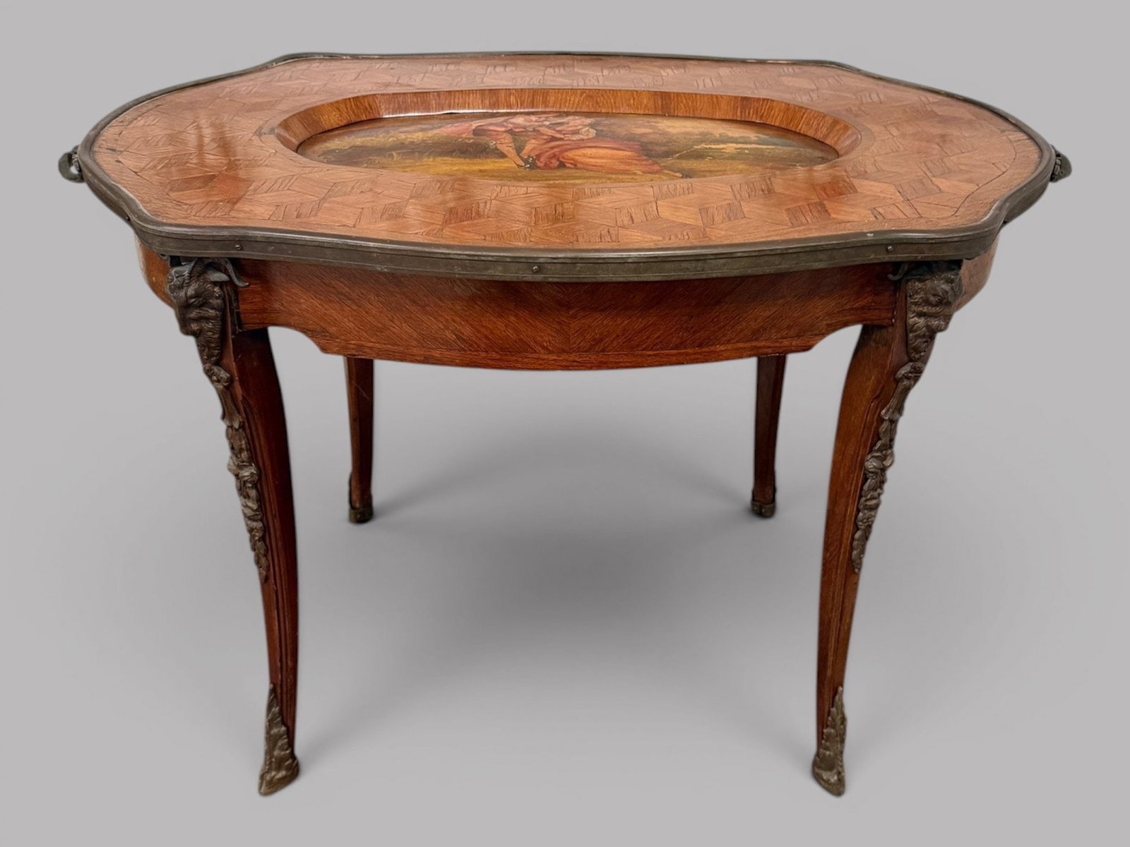 Italian Parquetry Inlaid Tray Table With Inset Painted Panel, 20th Century (1 of 4)