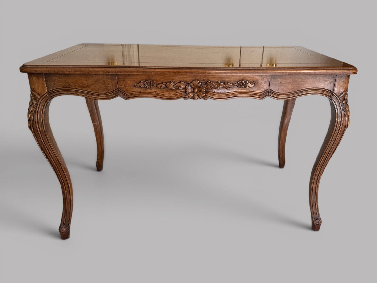 French Provincial Style Carved Walnut Bureau Plat, Late 20th Century (1 of 3)