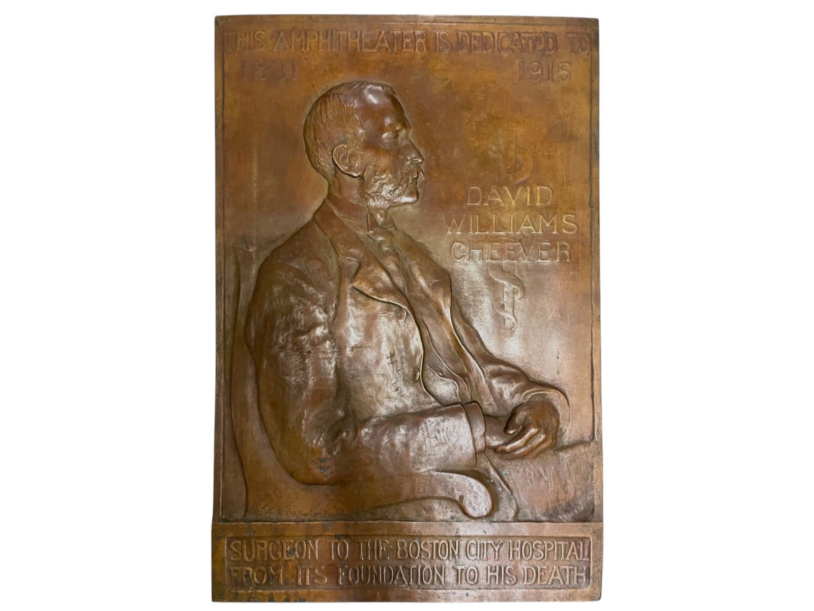 Bela Lyon Pratt (American), Amphitheater Dedication To David Williams Cheever, Bronze Relief Plaque,: Bronze relief of David Williams Cheever (Surgeon of Boston City Hospital Boston MA) H: 22 inches x W: 15 1/2 inchesNote:David Williams Cheever (1831-1915) was a longtime professor of surgery at Harvar